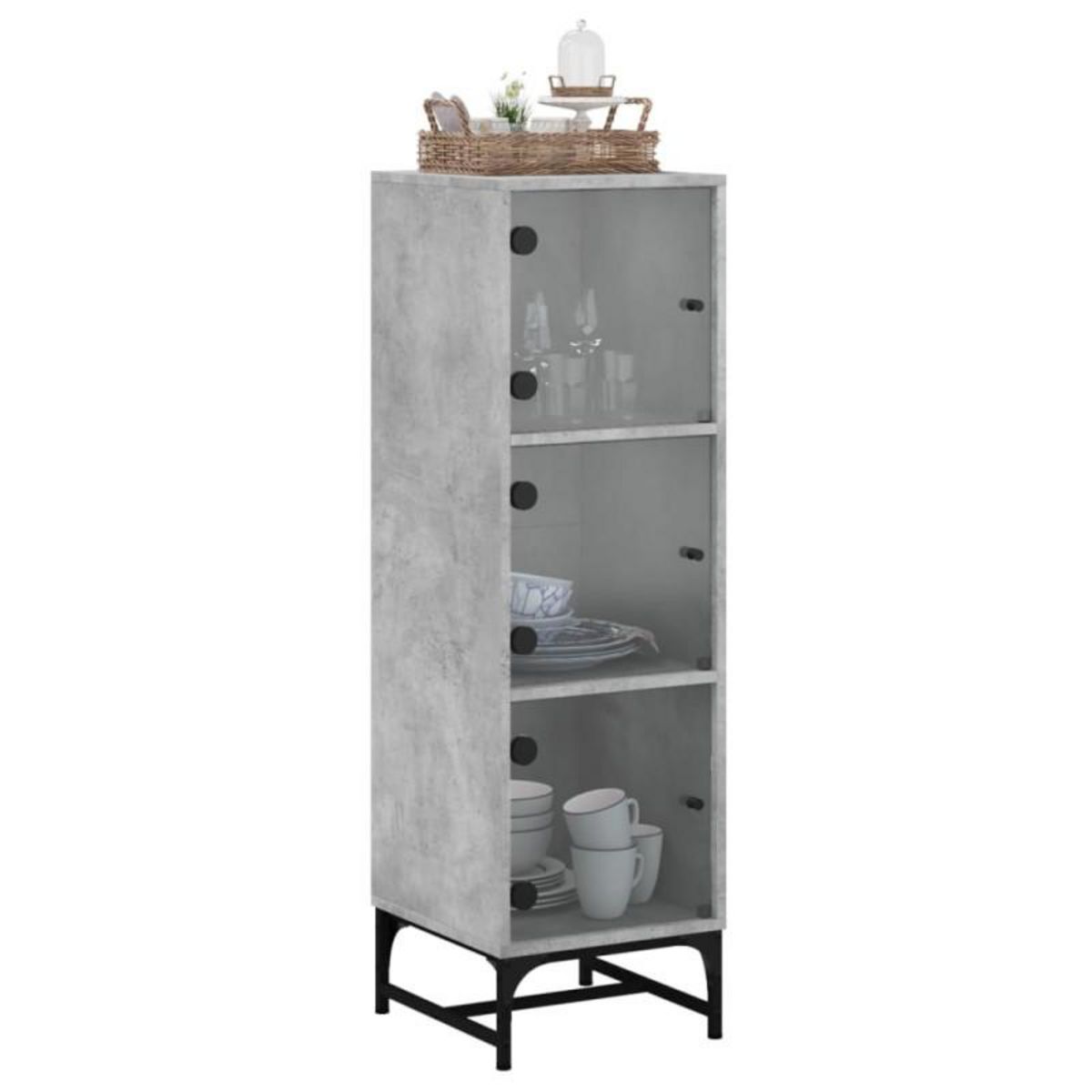 VIDAXL Buffet avec portes en verre gris béton 35x37x120 cm