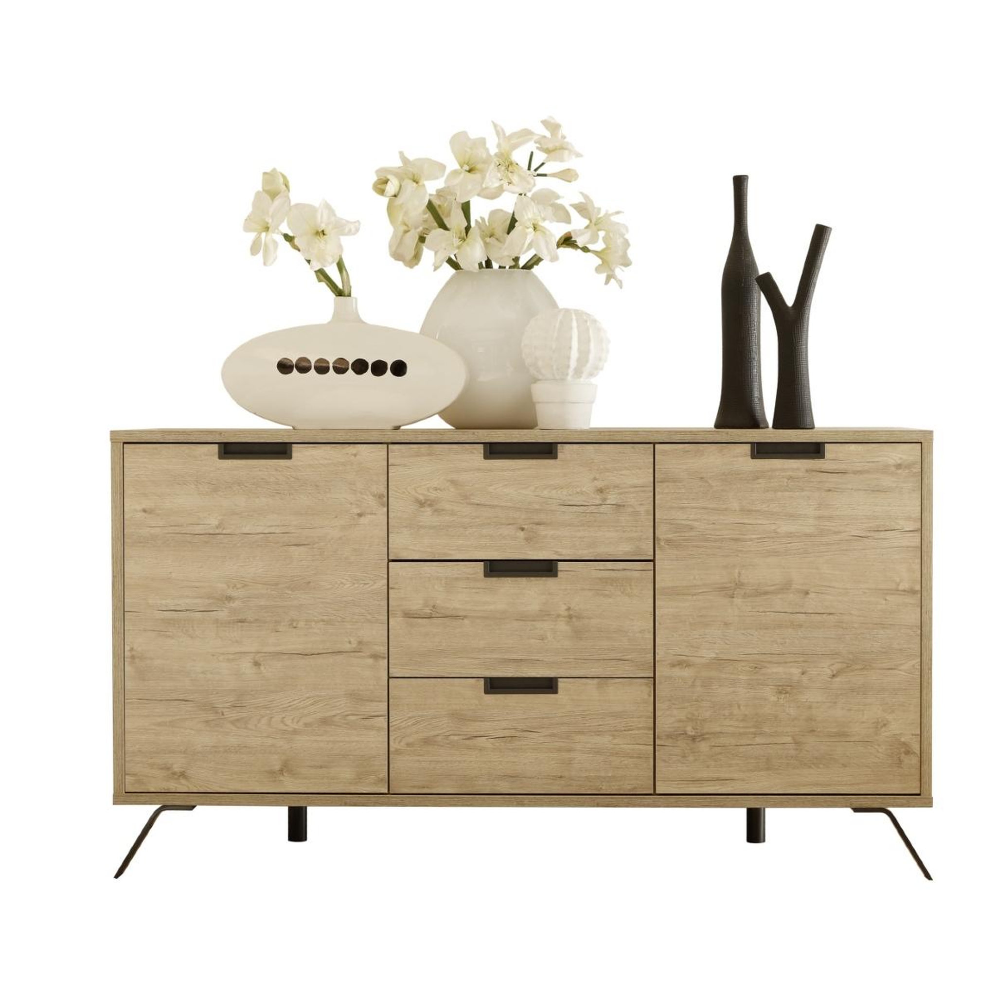 JLC KREATION Buffet moderne en bois 2 portes-3 tiroirs 160cm DIANA