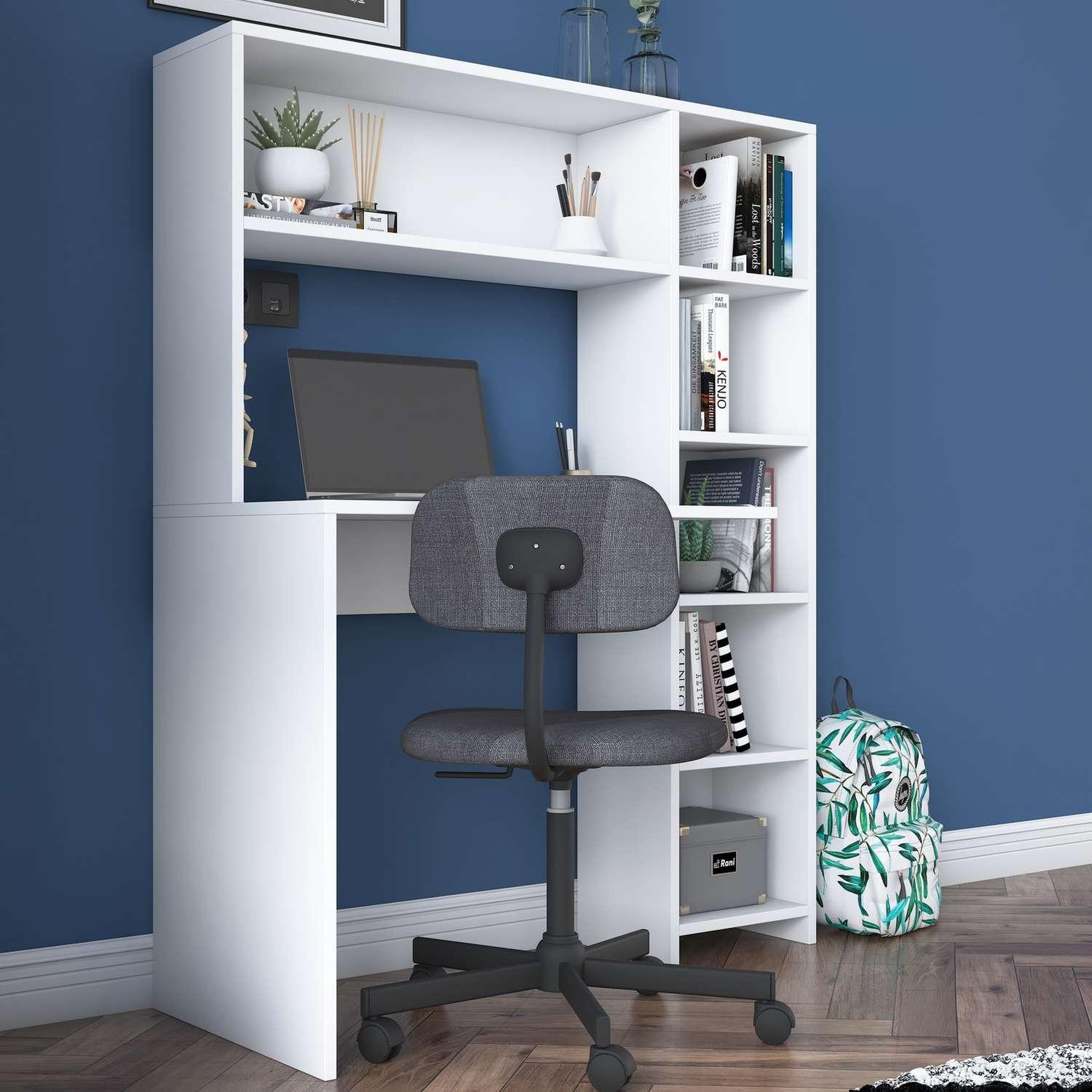 Voir la diapositive 2 : TOILINUX Bureau luminure avec rangements en bois - blanc