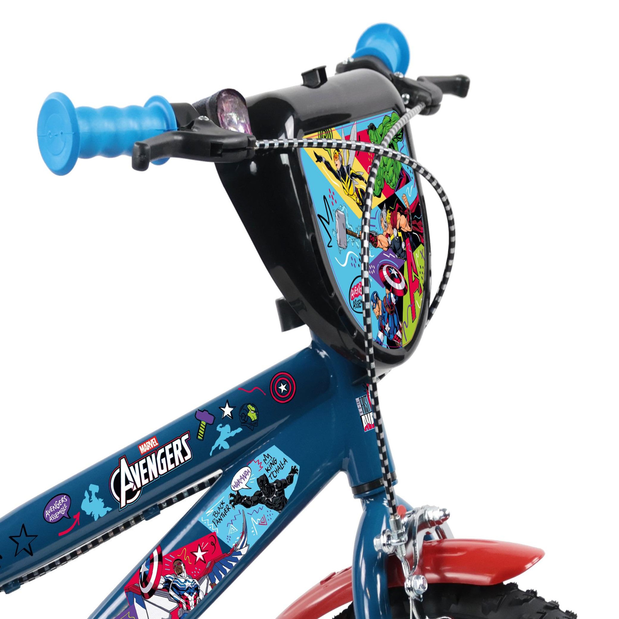 Voir la diapositive 3 : Avengers Vélo enfant 14'' avengers (90 à 105cm) avec 2 freins, plaque avant décorative , bidon arrière, stabilisateurs & pneus gonflables.