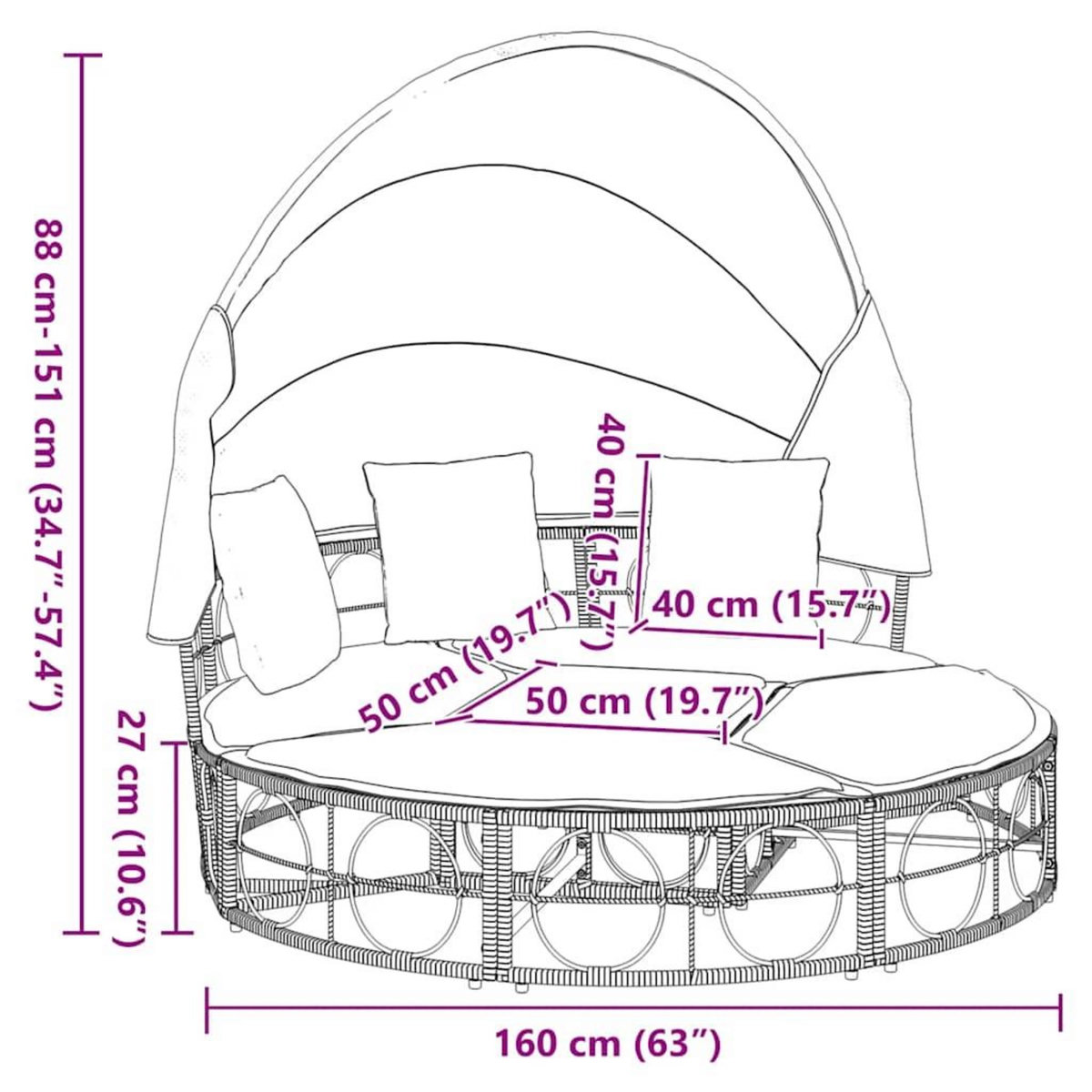 VIDAXL Lit de repos d'exterieur avec auvent et coussins resine tressee