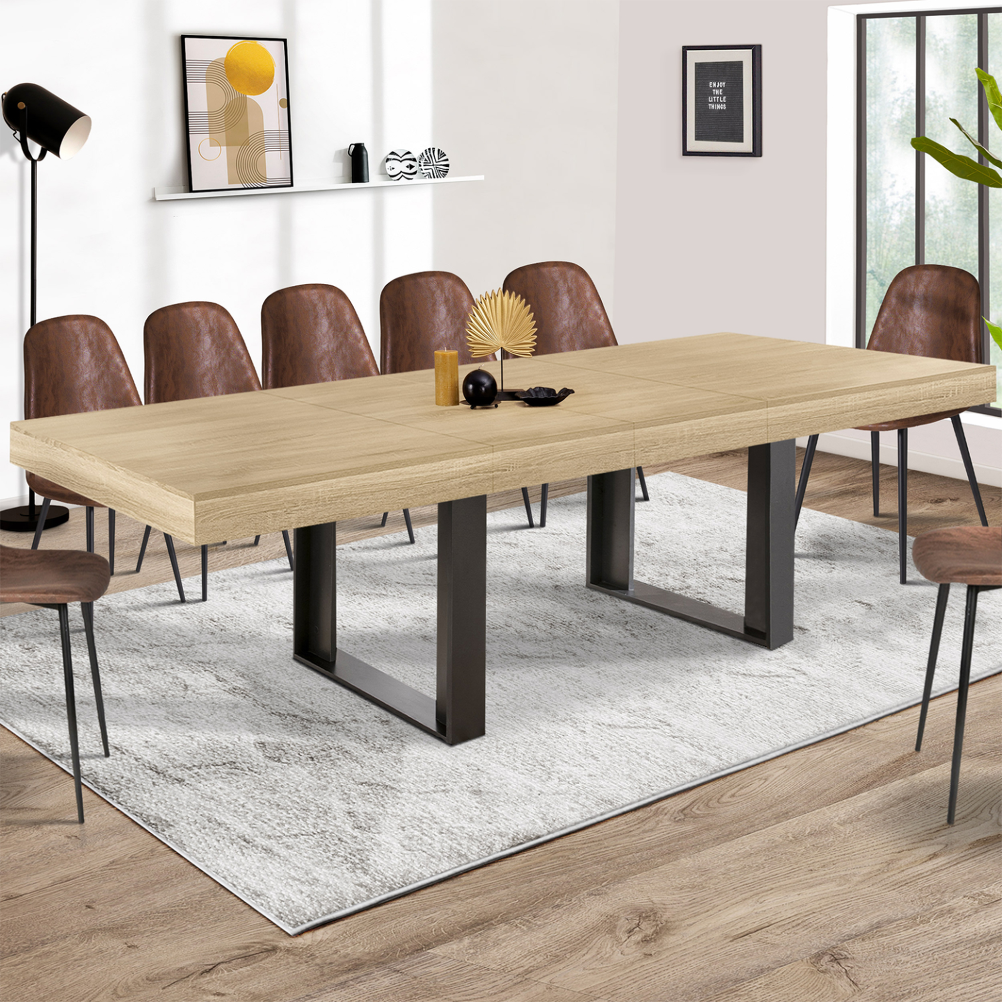 Voir la diapositive 2 : ID MARKET Table à manger extensible rectangle phoenix 6-12 personnes bois et noir 200-300 cm