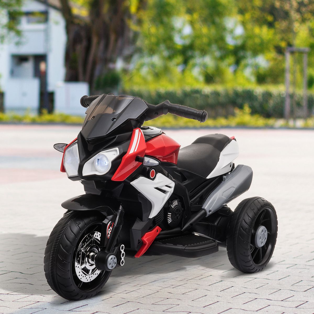 HOMCOM Moto électrique pour enfants 3 roues 6 V 3 Km/h effets lumineux et sonores rouge