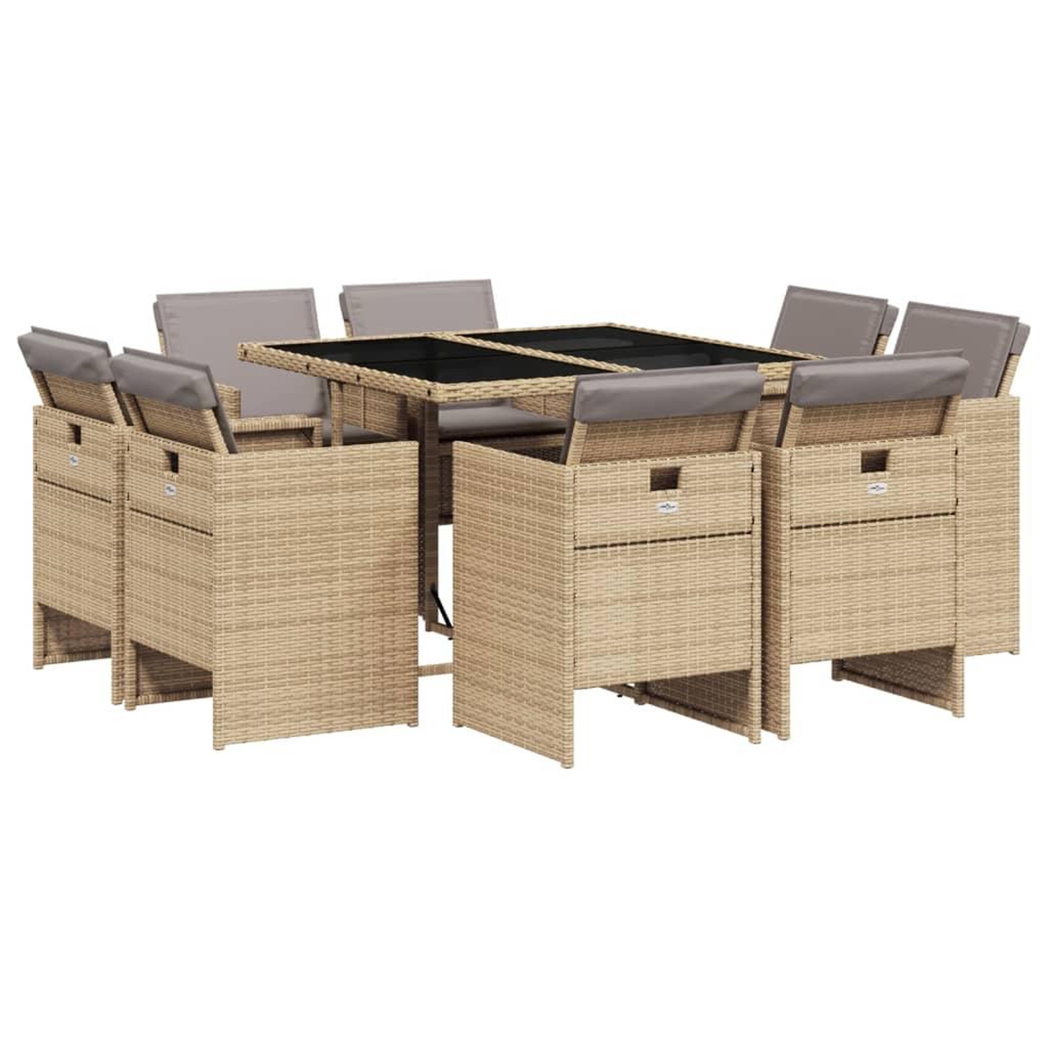 Voir la diapositive 2 : VIDAXL Ensemble a manger de jardin et coussins 9 pcs melange beige