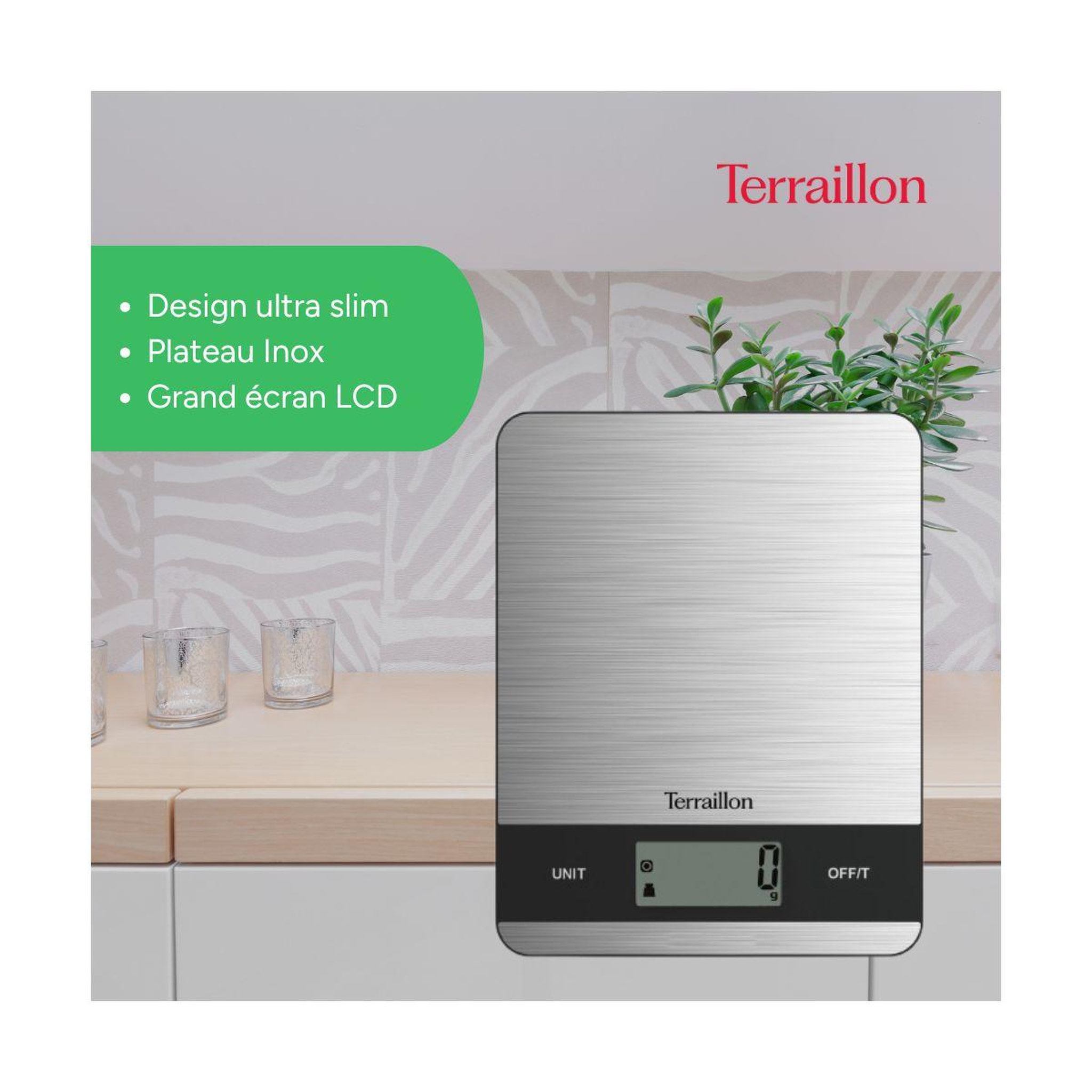 Voir la diapositive 3 : Terraillon Balance de cuisine slim steel 15368