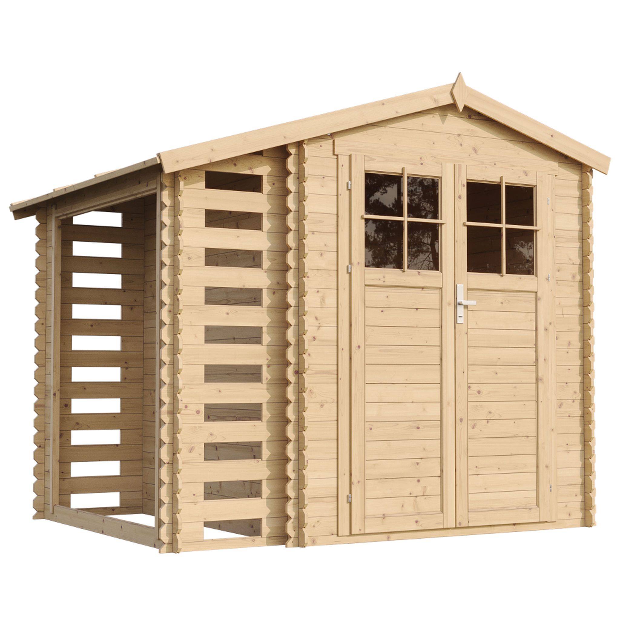 TIMBELA Abri de jardin en bois et range bûches avec sol traité - 3,53 + 0,97m2 m386f+m386g