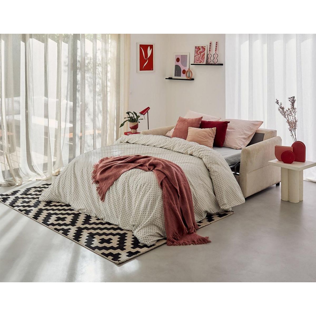 BEST MOBILIER Maho - canapé 2 places convertible express couchage quotidien 140 cm matelas 11 cm en velours côtelé