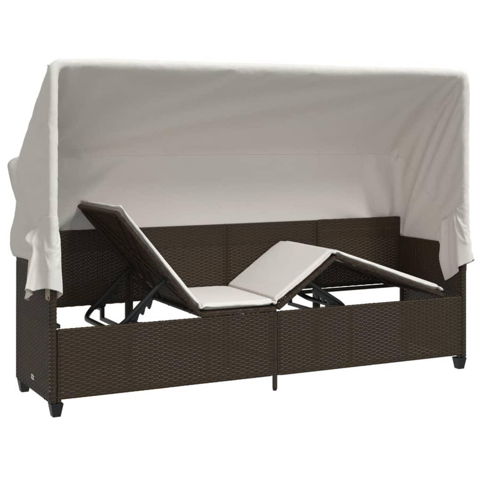 Voir la diapositive 5 : VIDAXL Chaise longue avec auvent et coussins marron resine tressee
