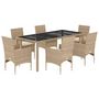 Voir la diapositive 2 : VIDAXL Ensemble a manger de jardin et coussins 7 pcs beige rotin verre