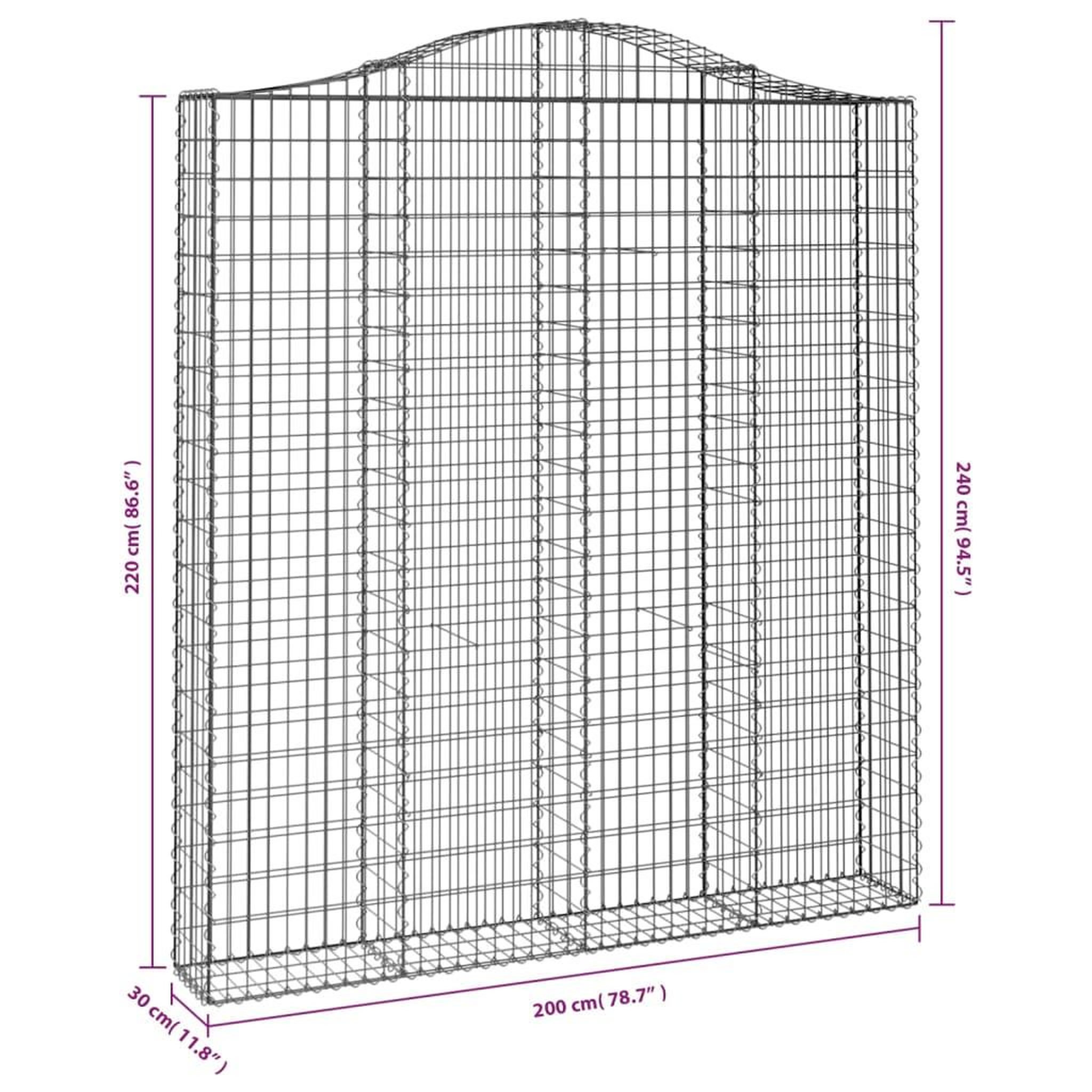 Voir la diapositive 6 : VIDAXL Paniers a gabions arques 3 pcs 200x30x220/240 cm fer galvanise
