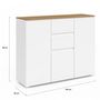 Voir la diapositive 5 : ID MARKET Buffet 100 cm TOBY 3 portes 2 tiroirs blanc et plateau bois