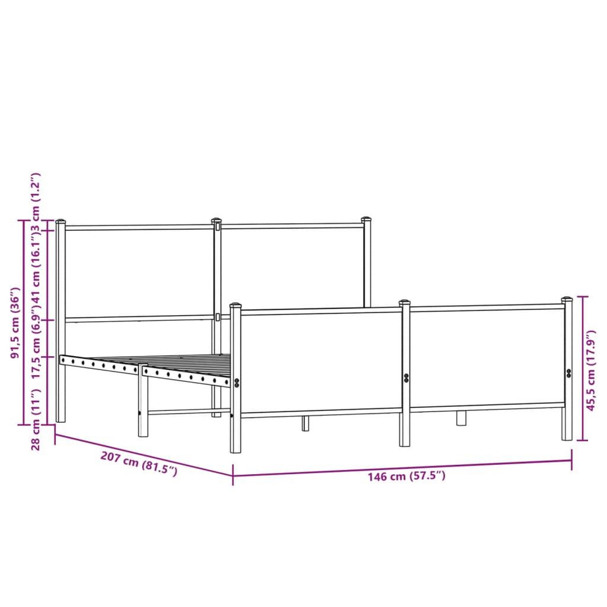 Voir la diapositive 6 : VIDAXL Cadre de lit en metal sans matelas chene sonoma 140x200 cm