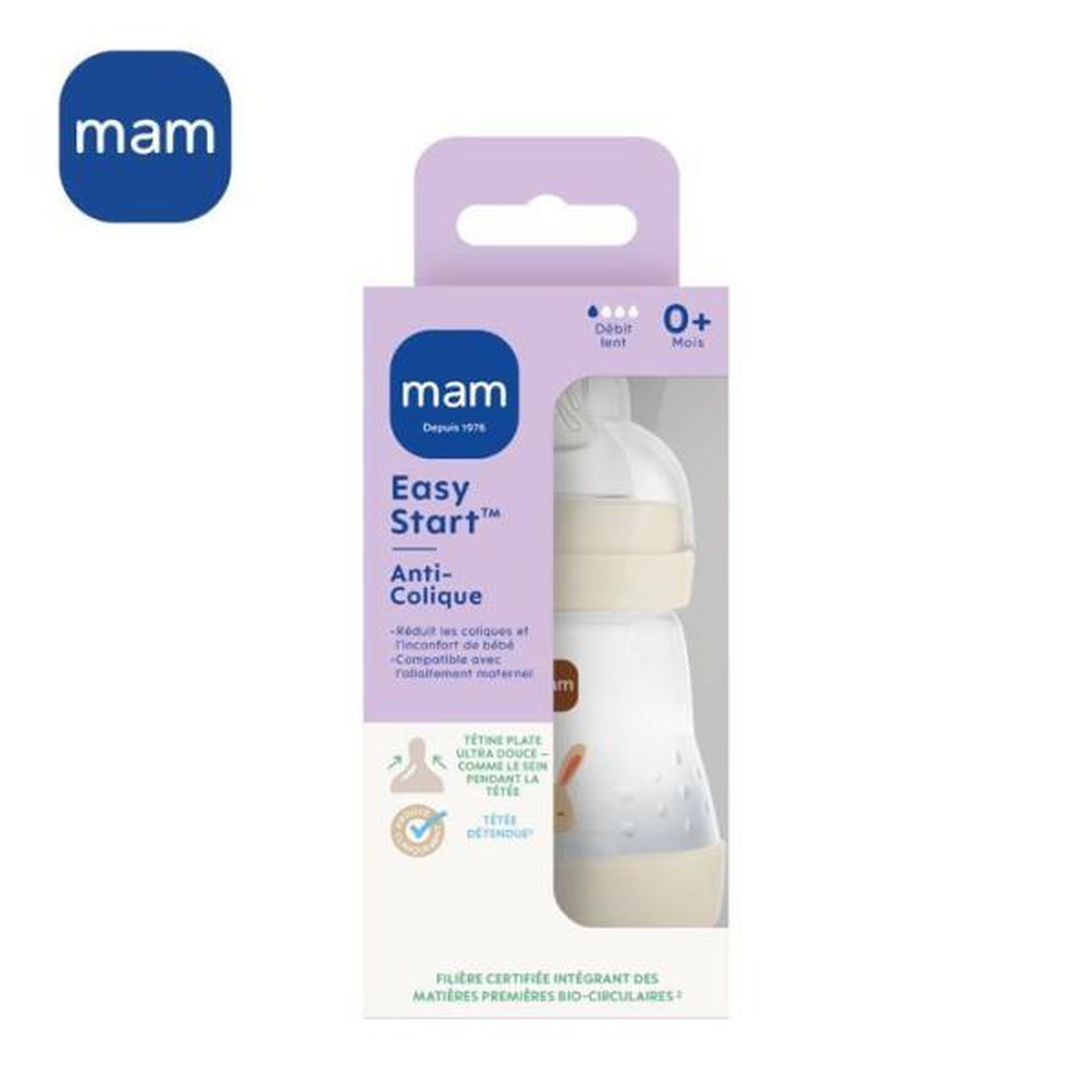 Voir la diapositive 3 : MAM Biberon - mam - easy start anti-colique - 160 ml - tétine débit 1 - sable