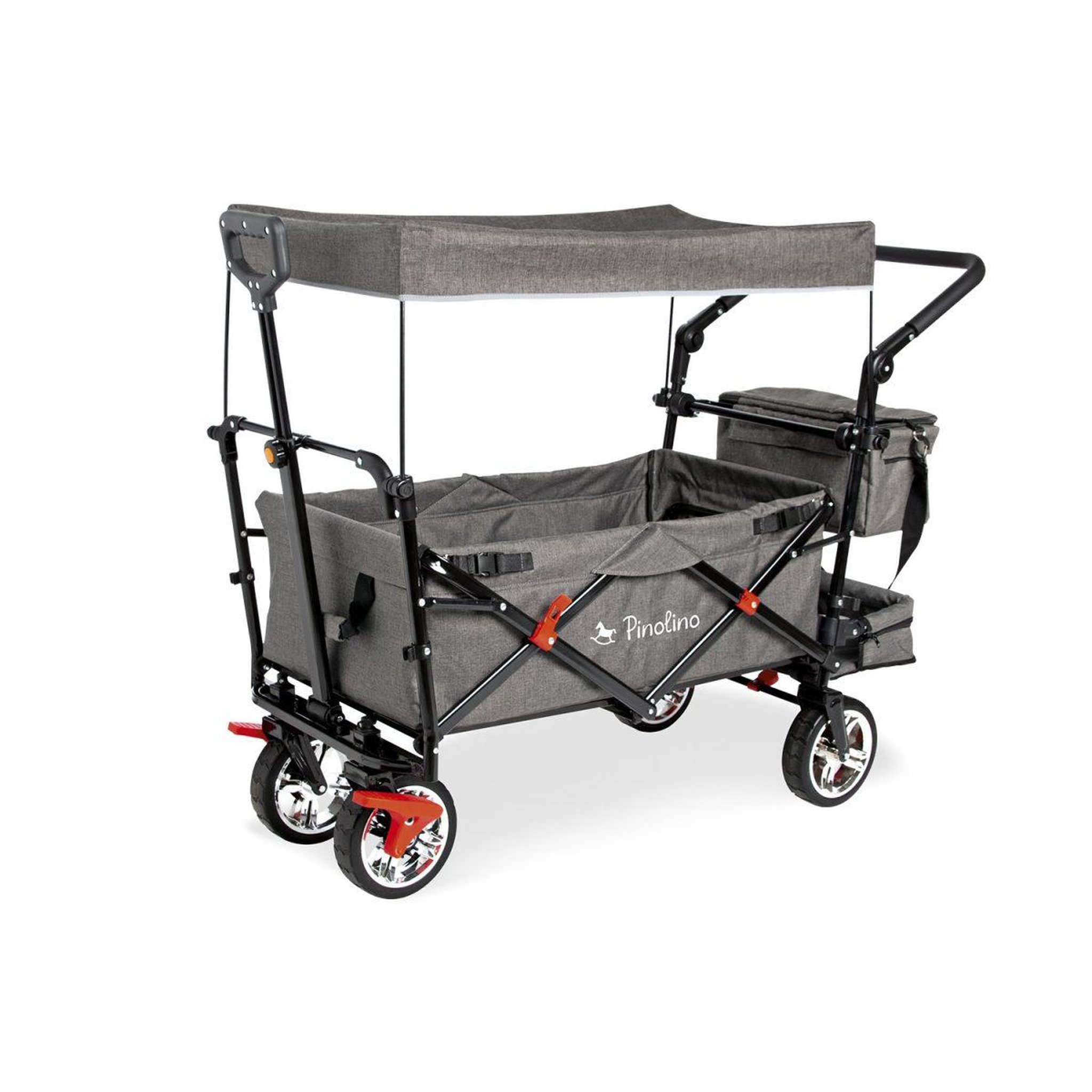 Voir la diapositive 2 : Pinolino Chariot de transport pliant AddPlus - frein, protection pluie - gris chiné