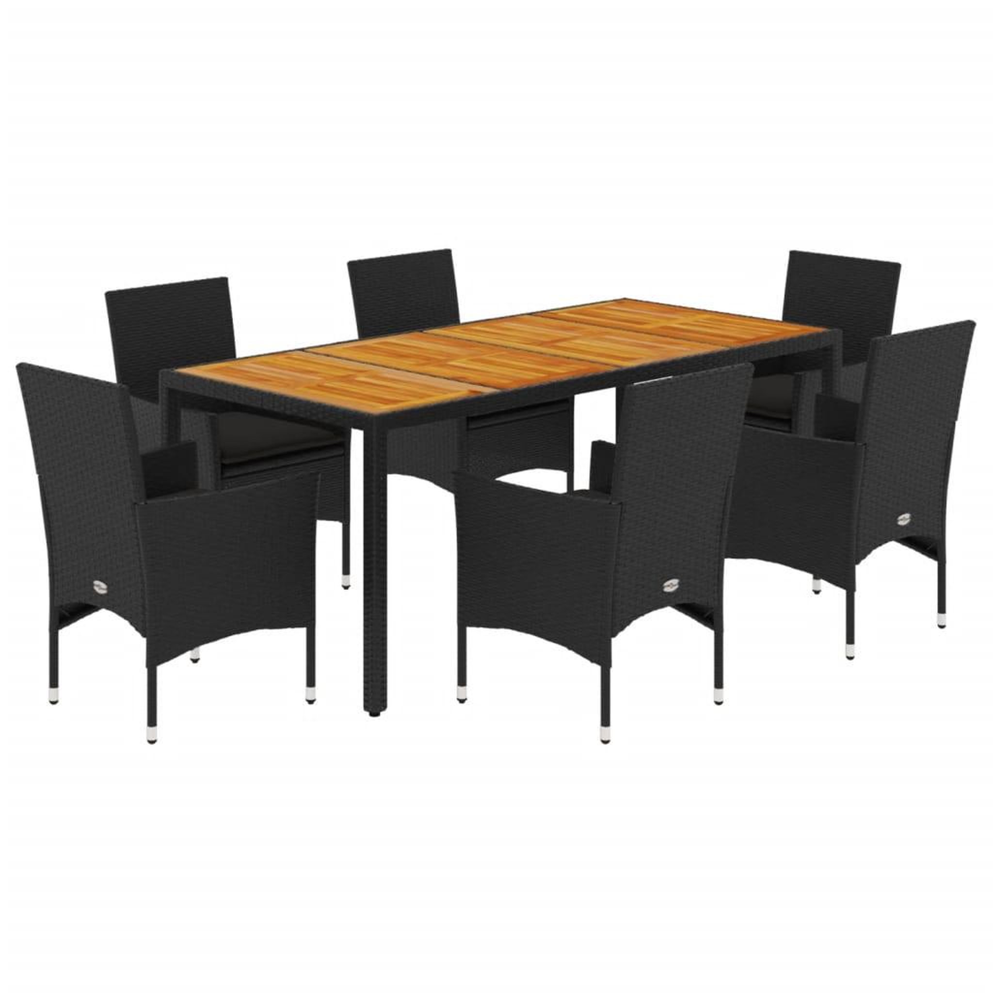 Voir la diapositive 2 : VIDAXL Ensemble a manger de jardin et coussins 7pcs noir rotin acacia