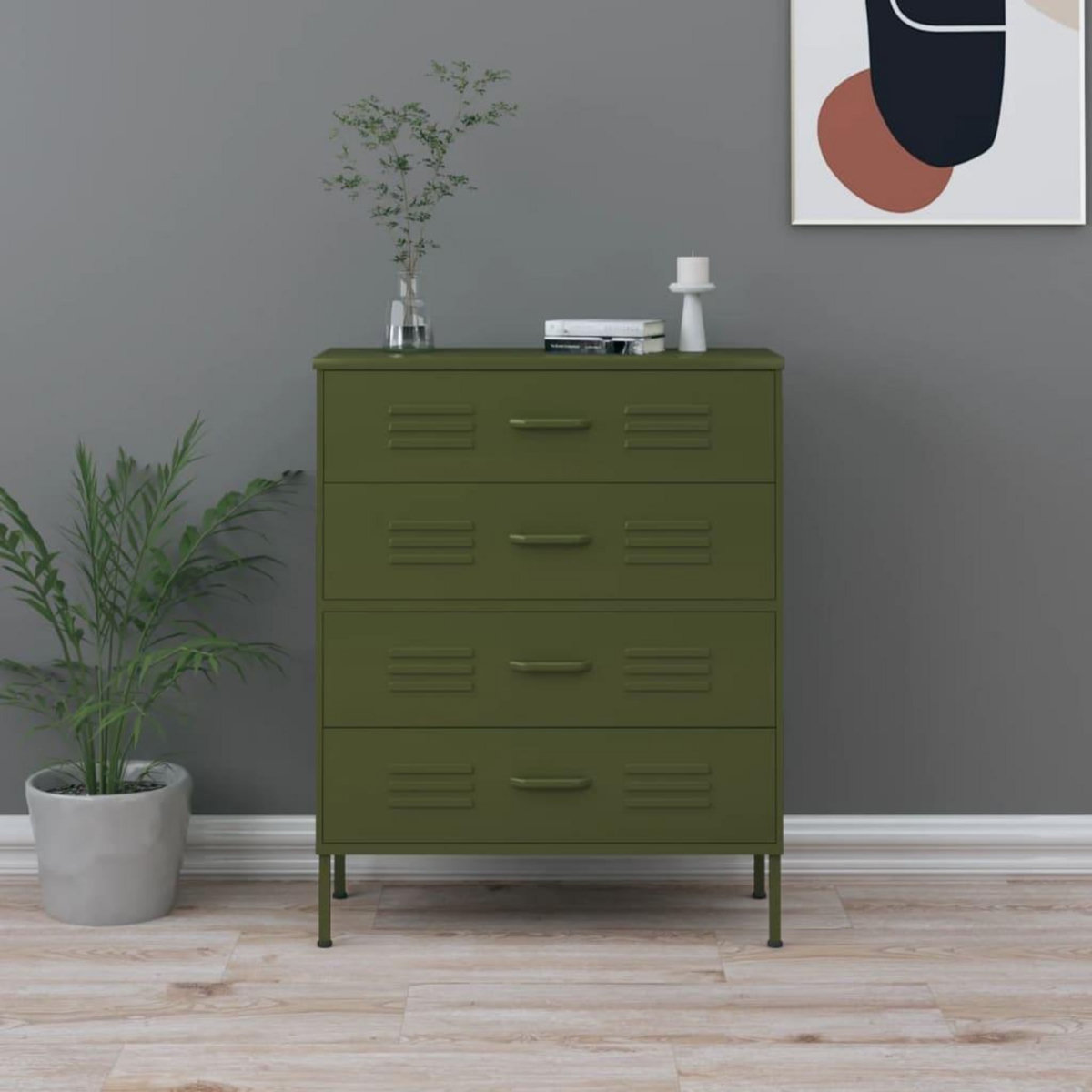 VIDAXL Commode Vert olive 80x35x101,5 cm Acier