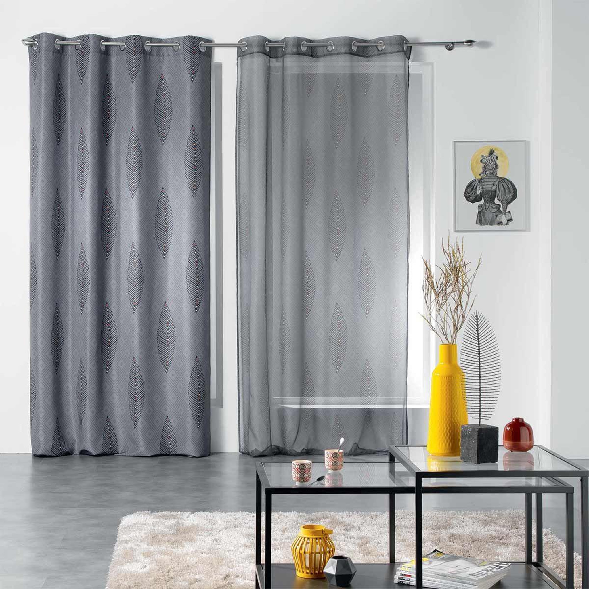 Voir la diapositive 3 : Douceur d'Intérieur Rideau voilage à œillets  grigri  140x240cm anthracite
