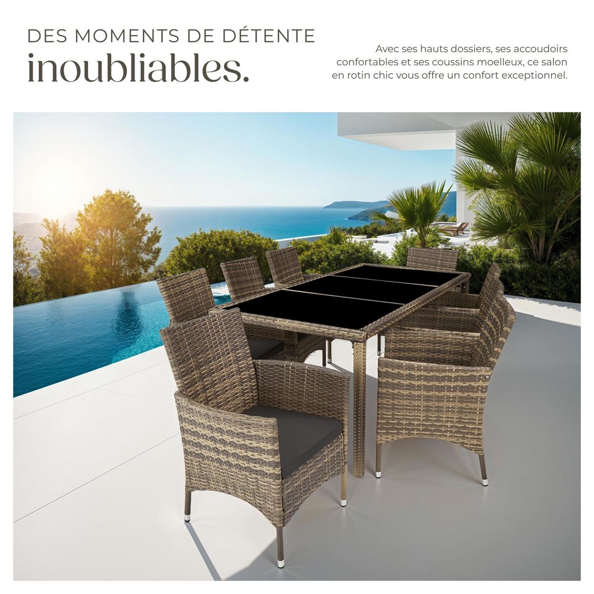 tectake Salon de jardin pour 8 personnes marron naturel/gris foncé
