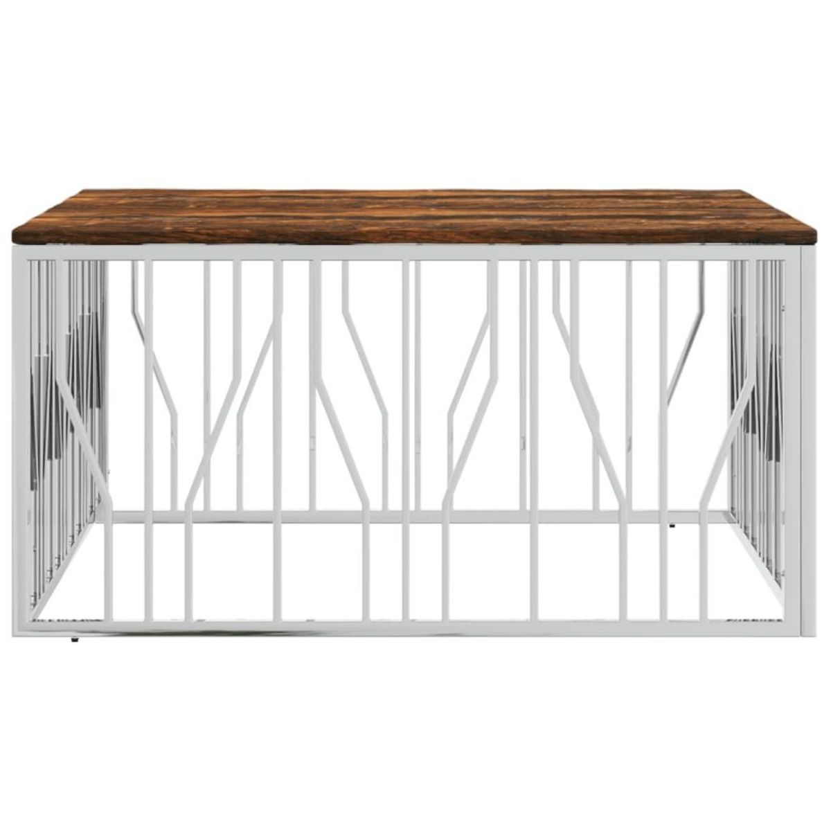 VIDAXL Table basse argente acier inoxydable/bois massif recuperation