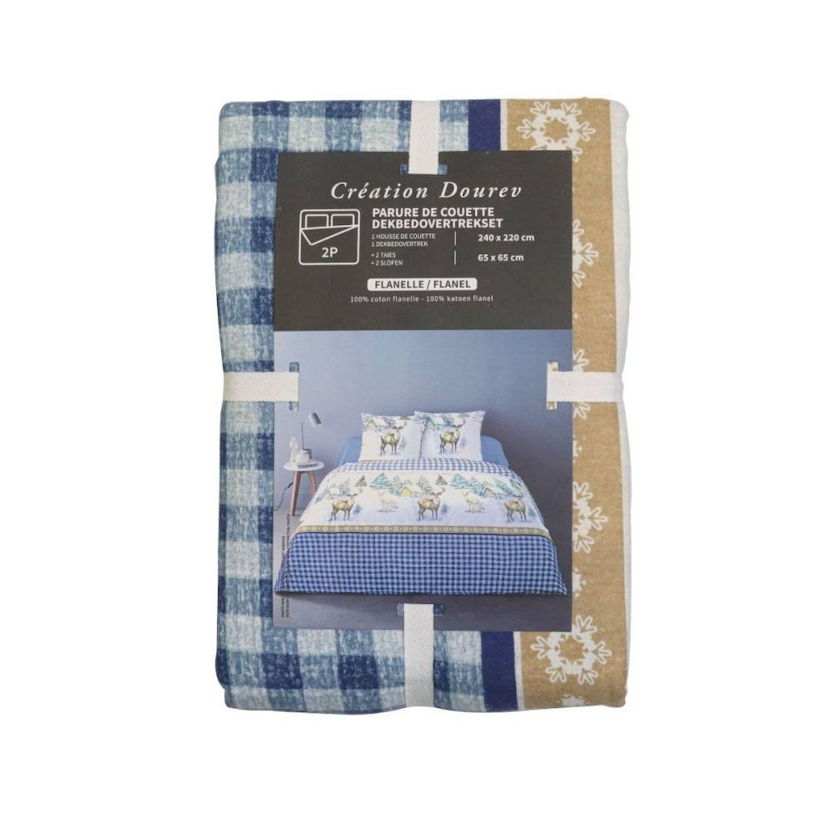 Dourev Housse de couette 240x220 + 2 taies flanelle 100% coton