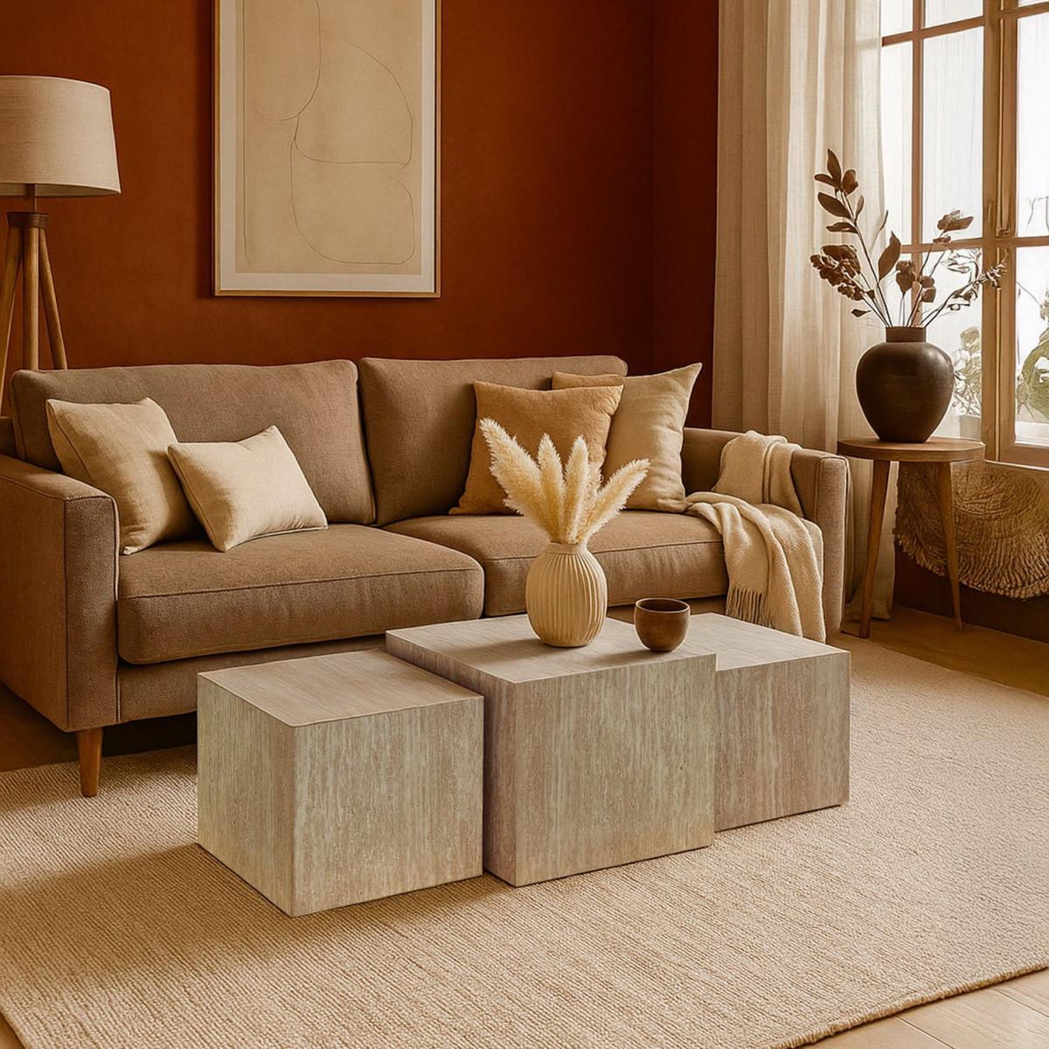Voir la diapositive 5 : Paris Prix Lot de 3 tables basses effet travertin  odis  58cm beige