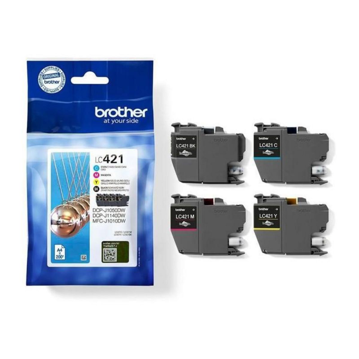 Brother Cartouche d'encre Pack Multipack 4 Originales LC421 (Noir + 3 Couleurs) - LC421VAL