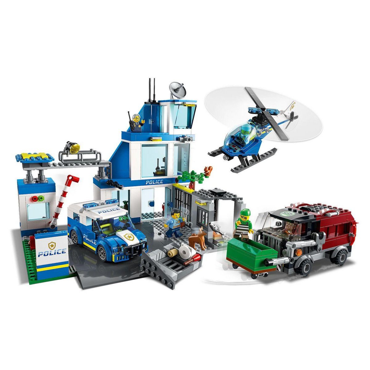 LEGO City 60316 Le Commissariat de Police, Set avec Jouets Camion de Poubelle et Hélicoptère