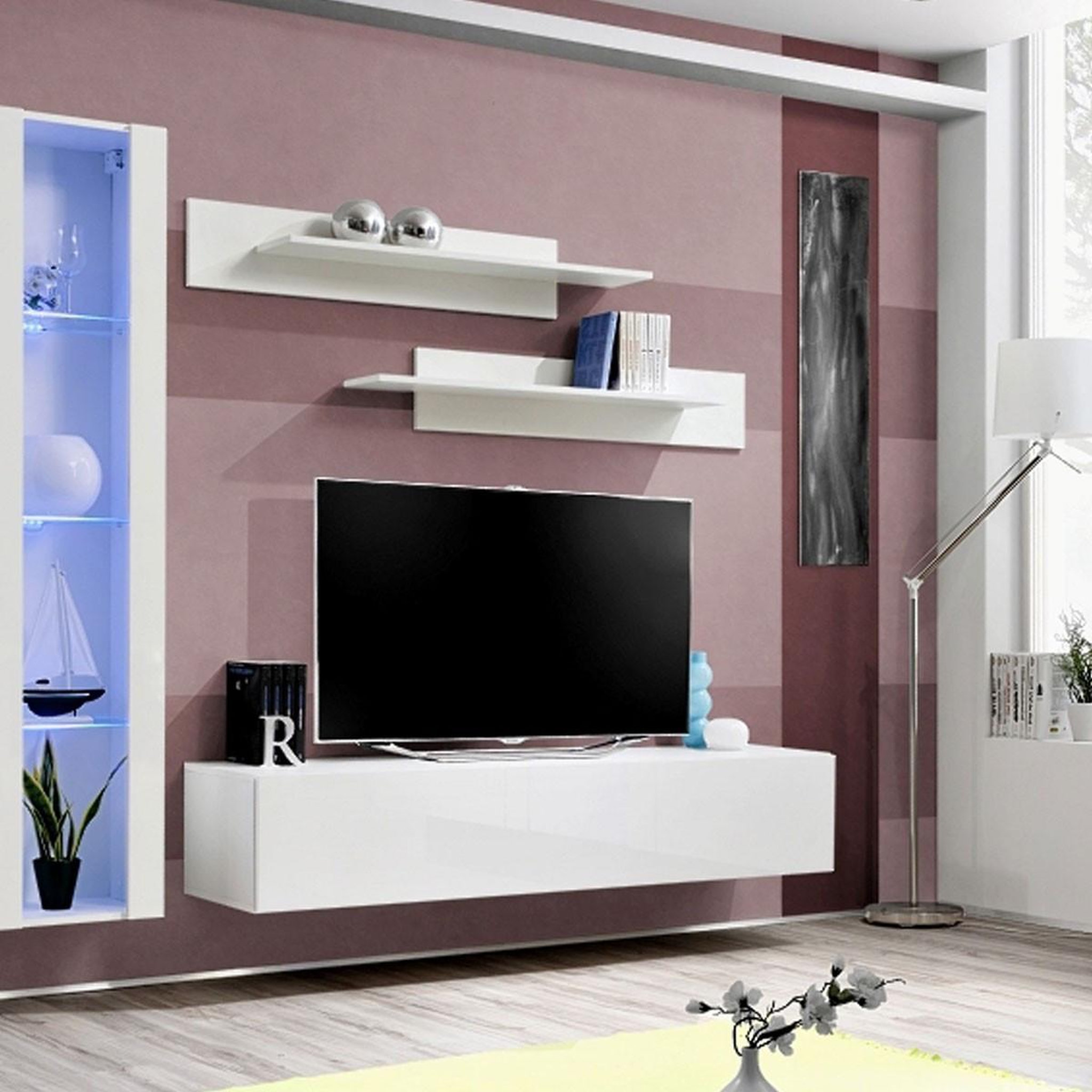 Voir la diapositive 3 : Paris Prix Ensemble meuble tv mural  fly a4  260cm blanc