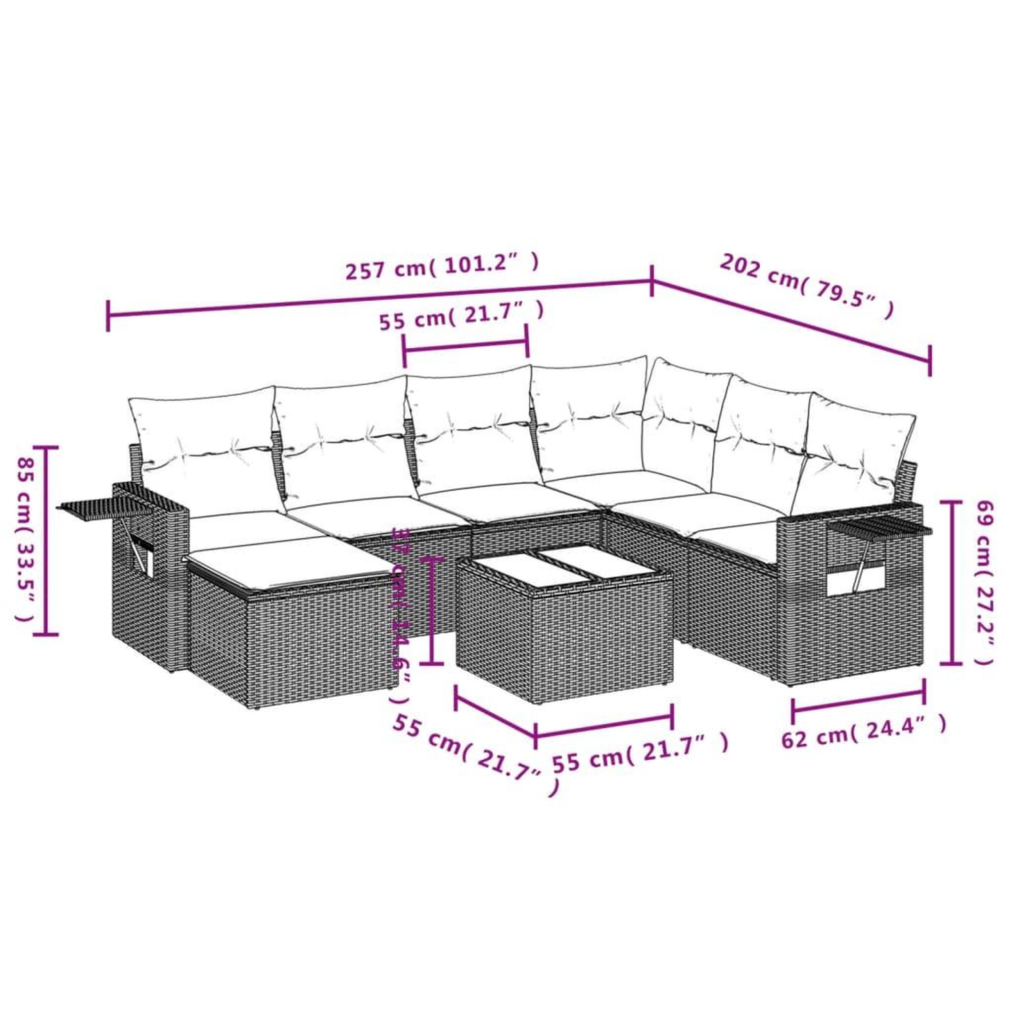 Voir la diapositive 4 : VIDAXL Salon de jardin avec coussins 8 pcs beige resine tressee