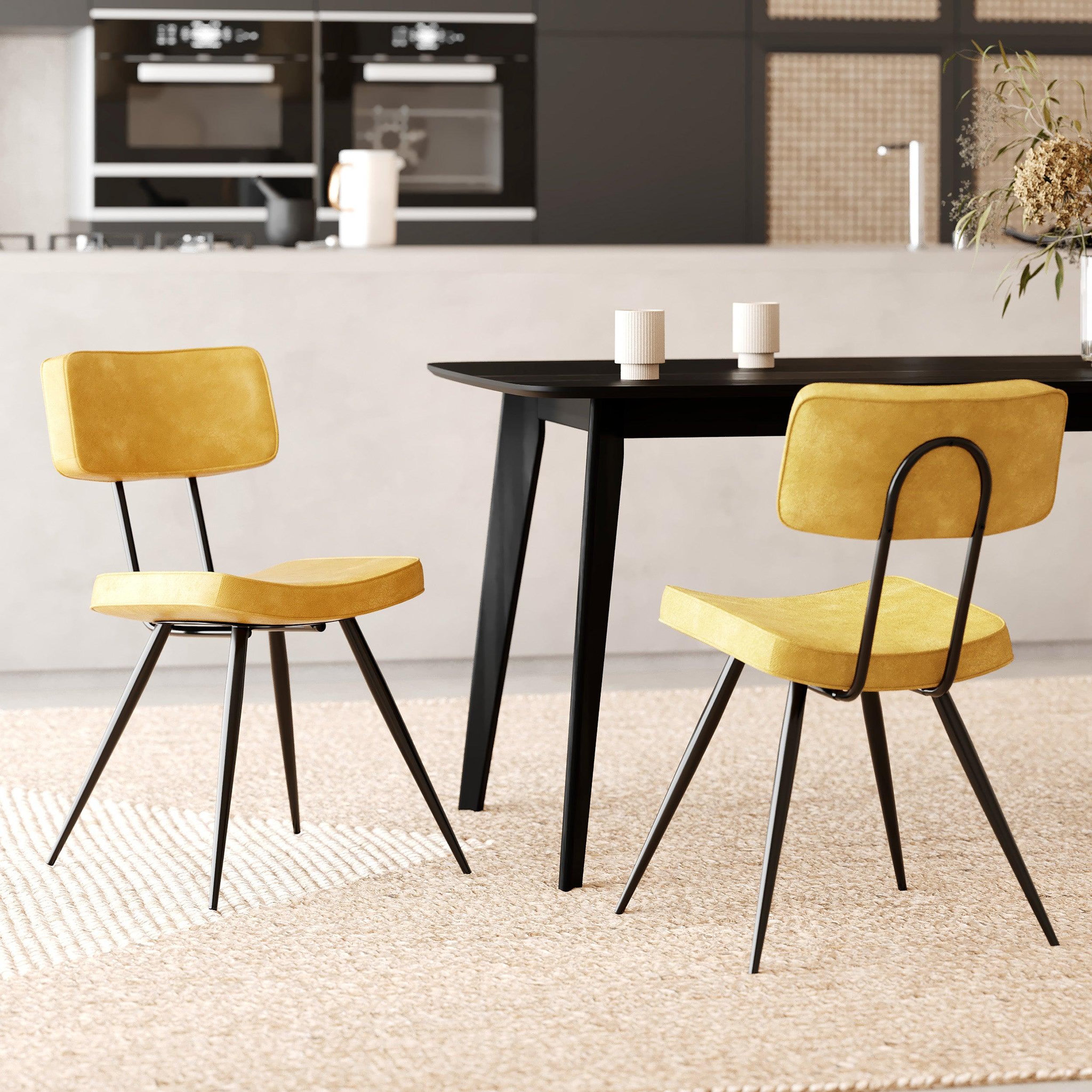 Voir la diapositive 2 : MAISON PAVANE Lot de 2 chaises en cuir synthétique jaune-texas