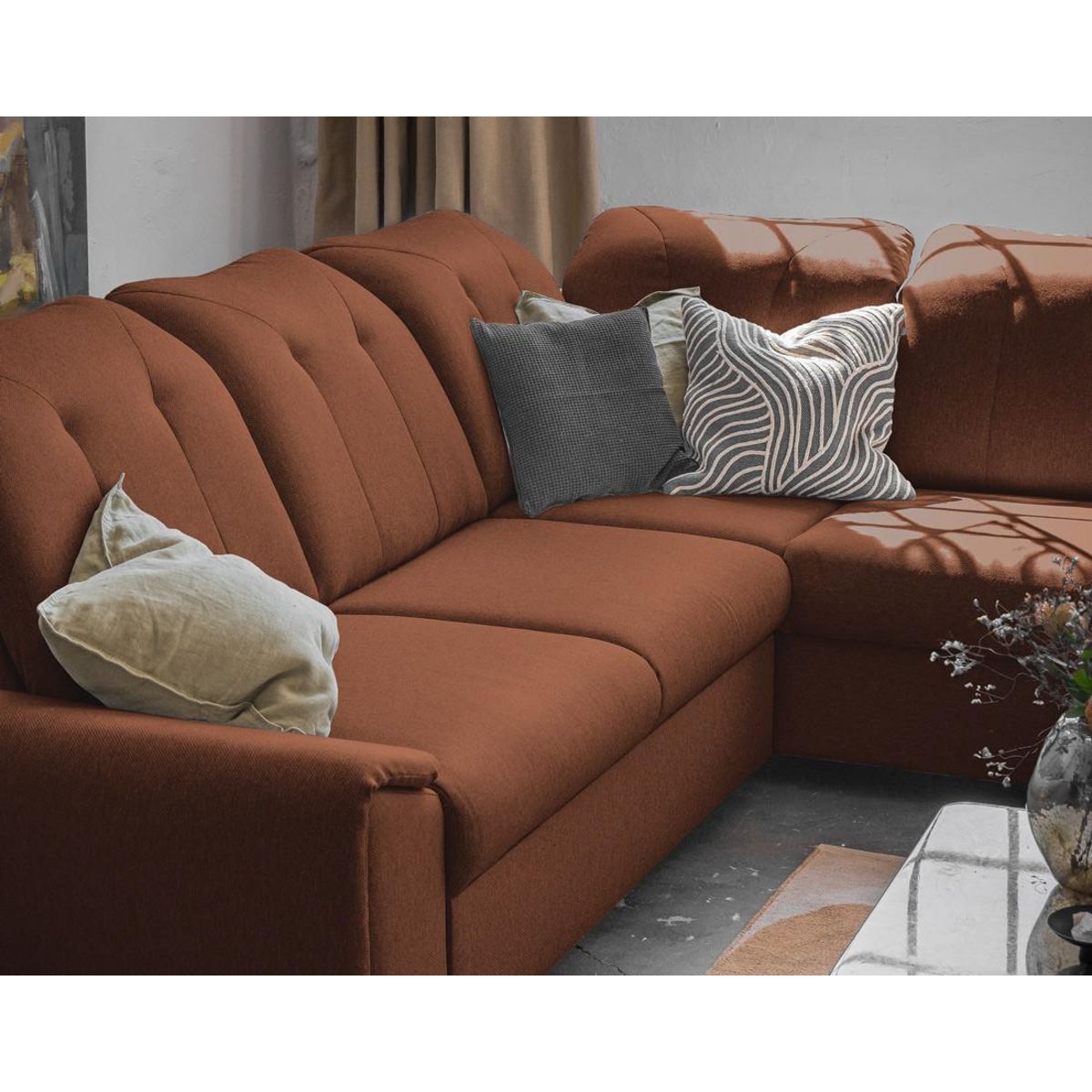 BEST MOBILIER Paul - canapé d'angle droit - 5 places - convertible avec coffre et têtières - en tissu