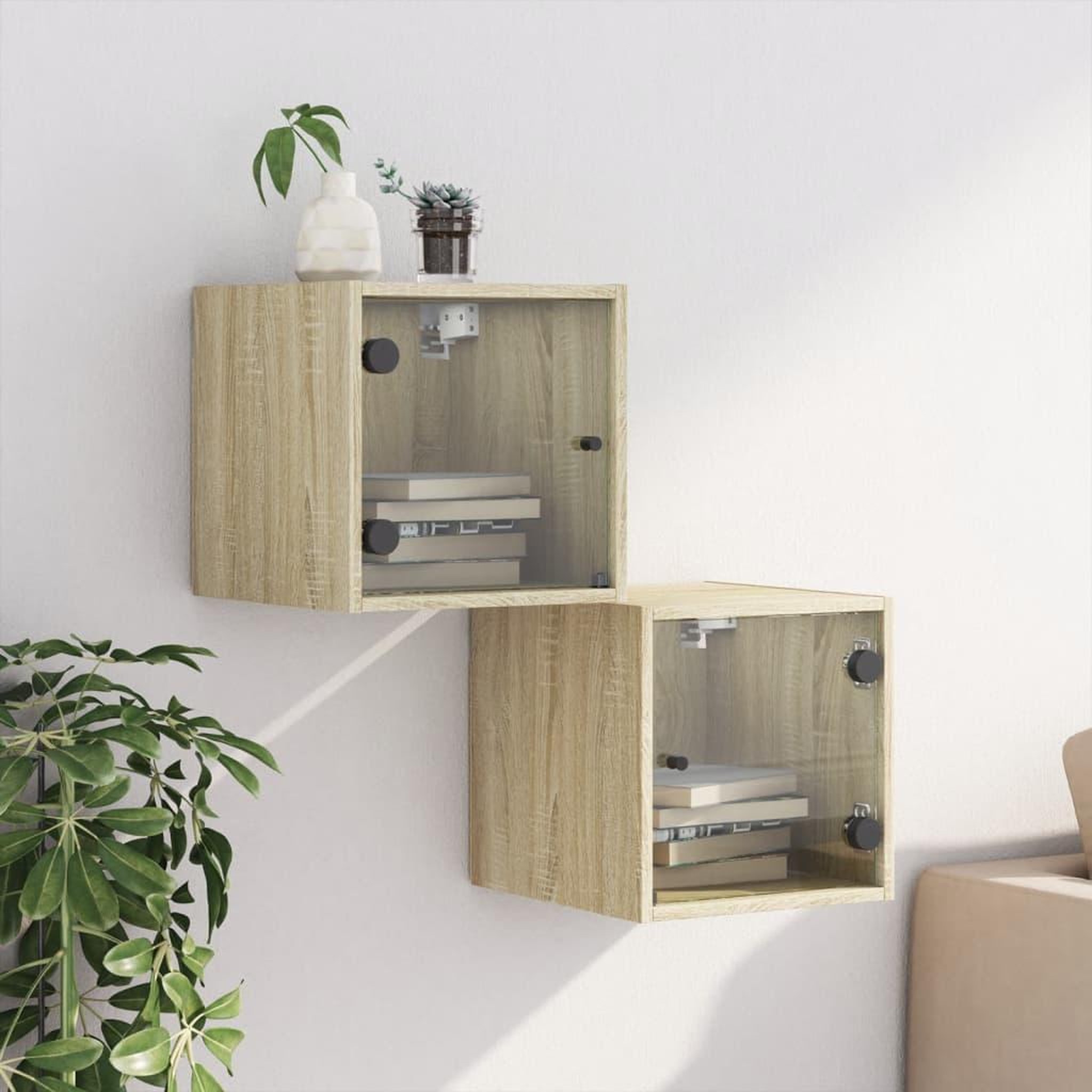 Voir la diapositive 3 : VIDAXL Tables de chevet et portes vitrees 2pcs chene sonoma 35x37x35cm