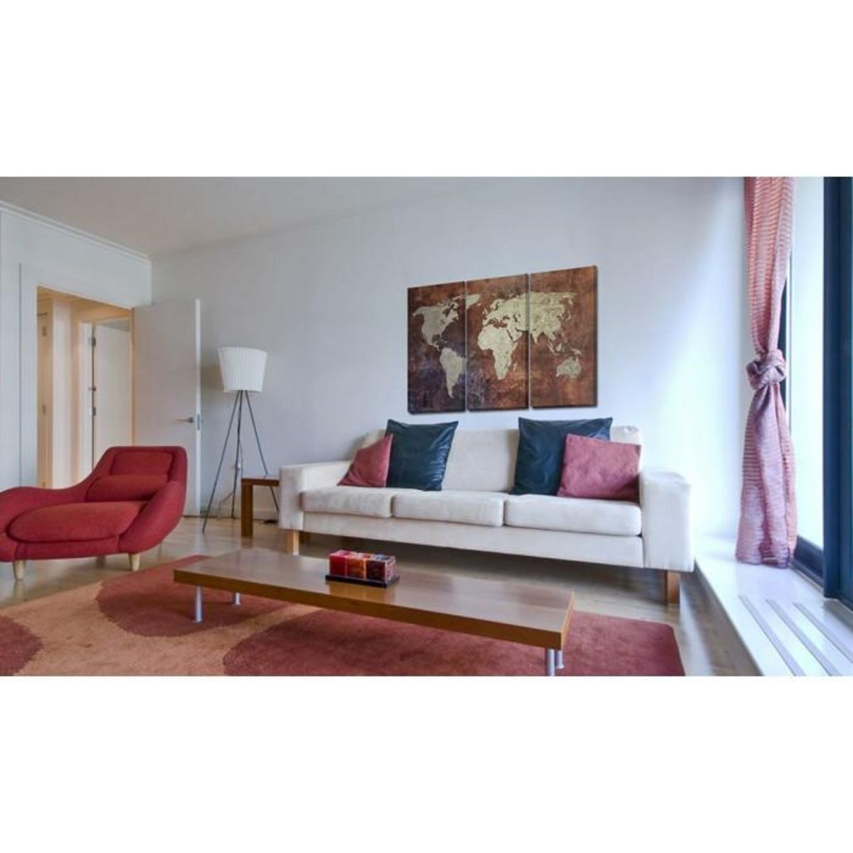 Paris Prix Tableau Imprimé 3 Panneaux  Carte du Monde Dorée