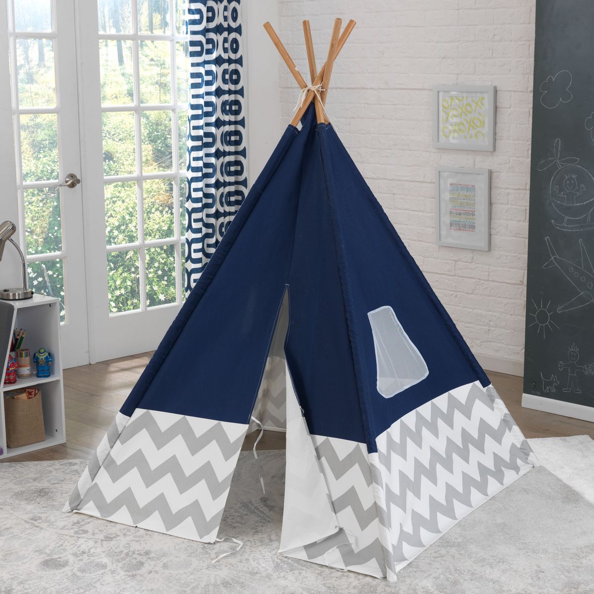 Kidkraft Tipi bleu marine à chevron gris et blanc
