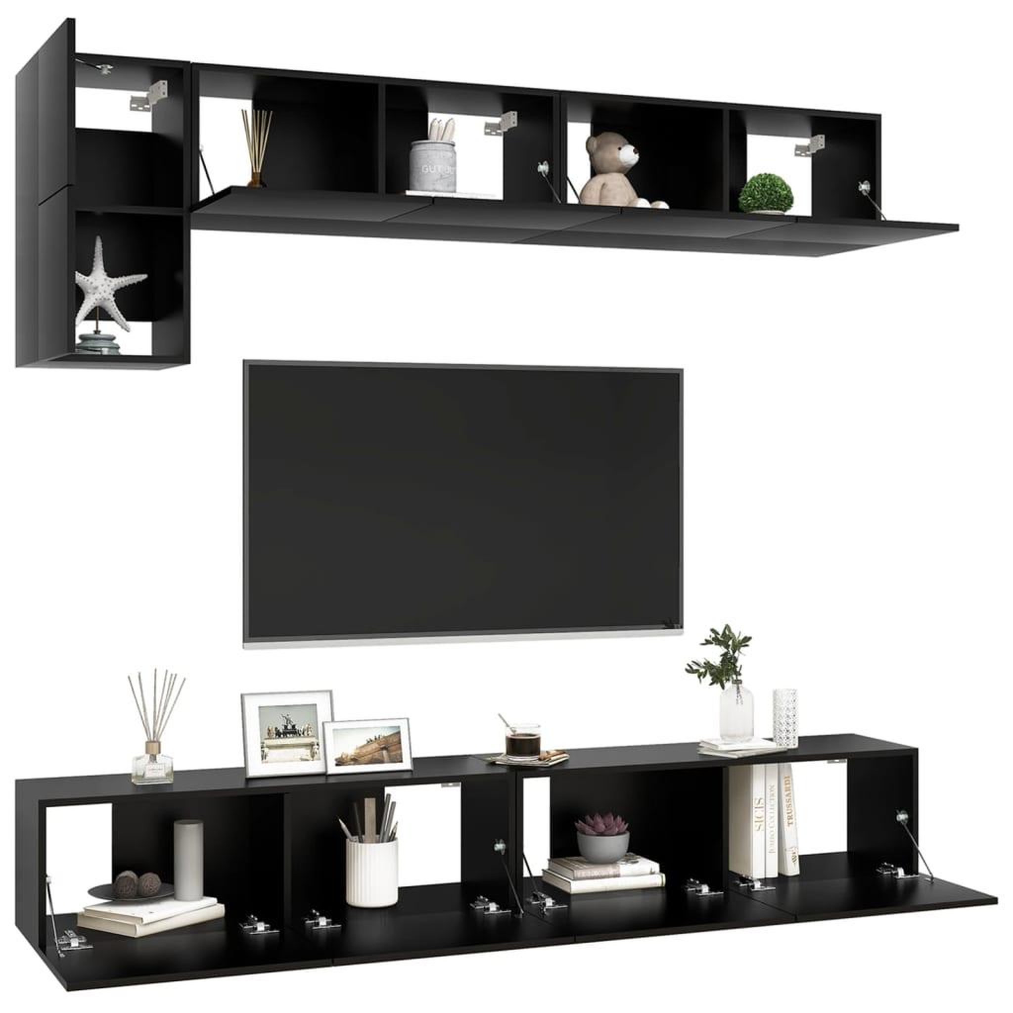 Voir la diapositive 3 : VIDAXL Ensemble de meuble TV 5 pcs Noir Bois d'ingenierie