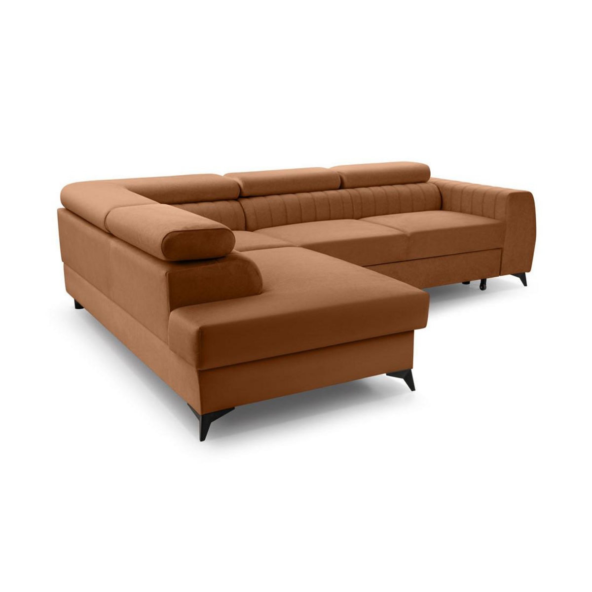 BEST MOBILIER Aneta - canapé d'angle gauche 5 places - convertible avec coffre et têtières - en velours