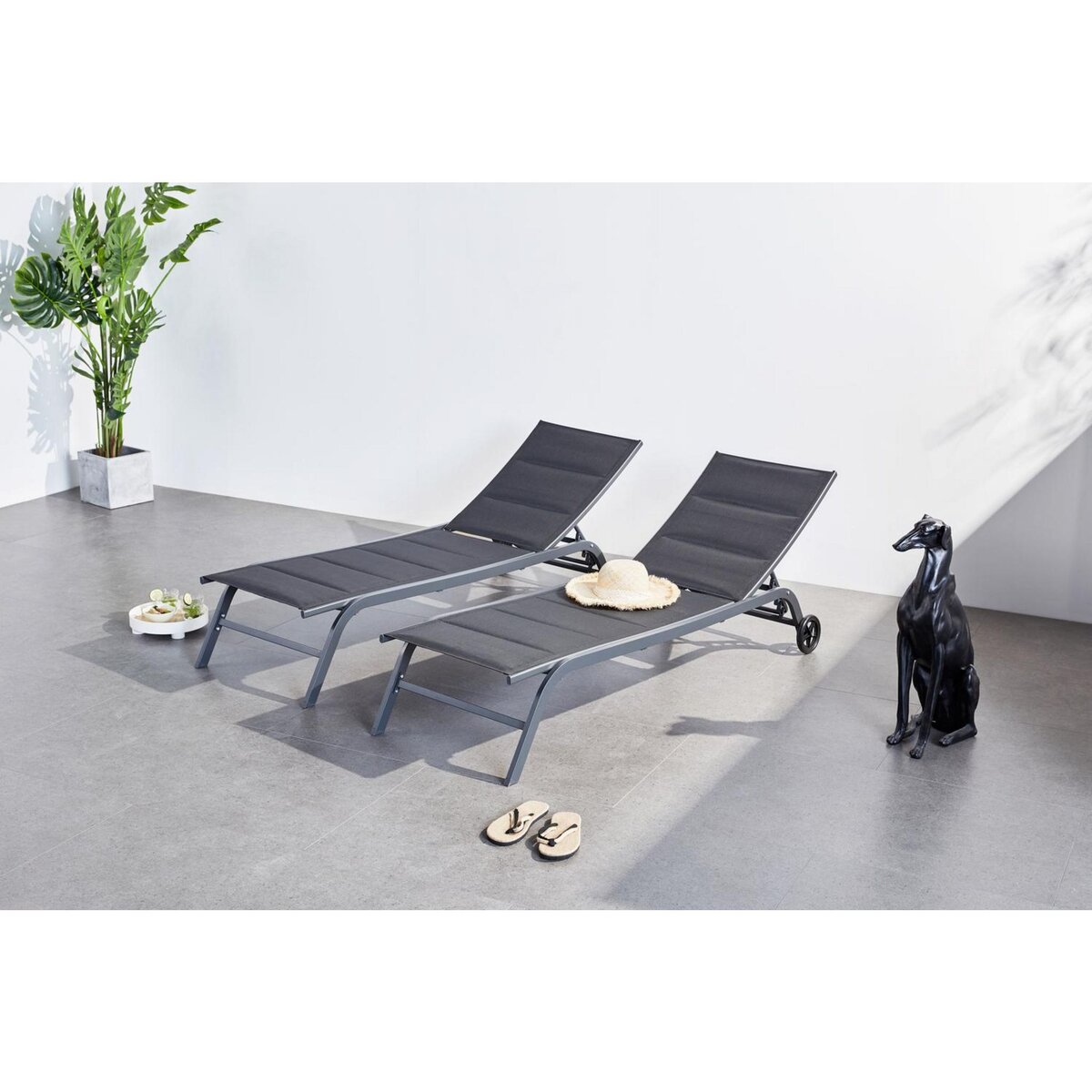 CONCEPT USINE Lot de 2 transats aluminium noir LISBOA