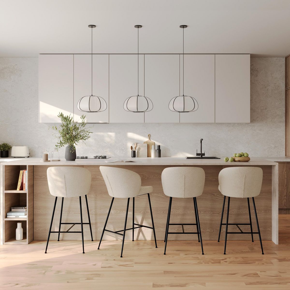 Rendez vous déco Lot de 2 chaises pour îlot central 66 cm en tissu bouclé beige - Groom