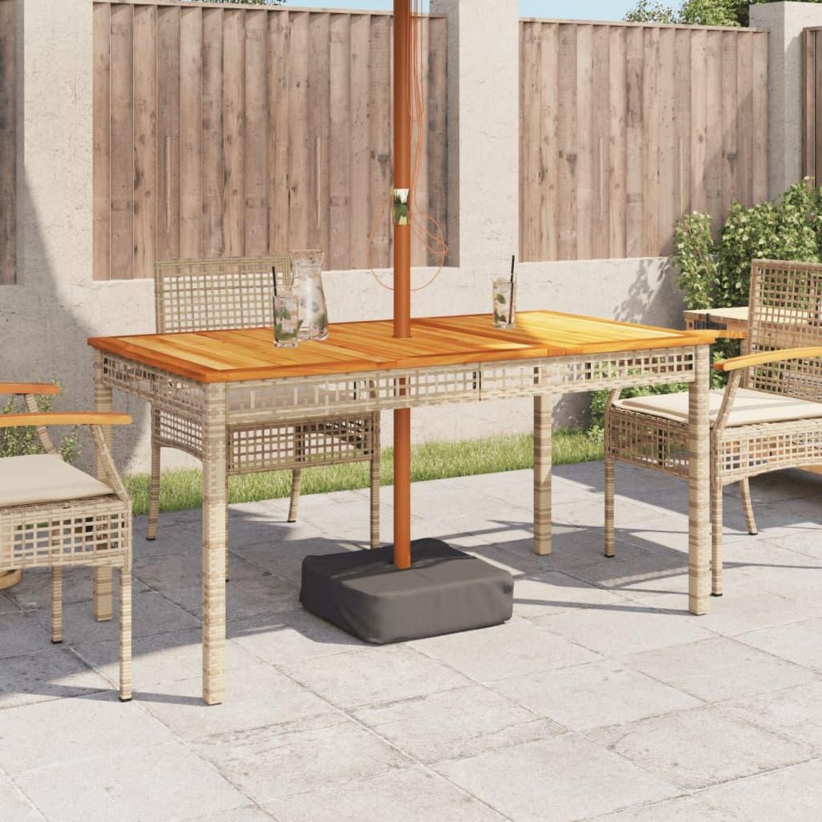 VIDAXL Table de jardin beige 140x80x75 cm resine tressee et acacia