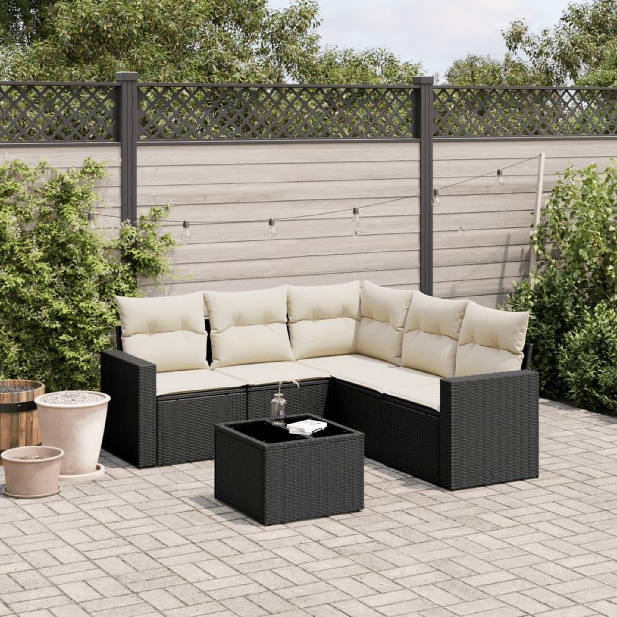 VIDAXL Salon de jardin 6 pcs avec coussins noir resine tressee