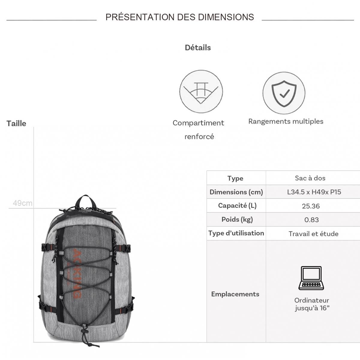 Bleucerise Sac à dos ordinateur Aoking 16''