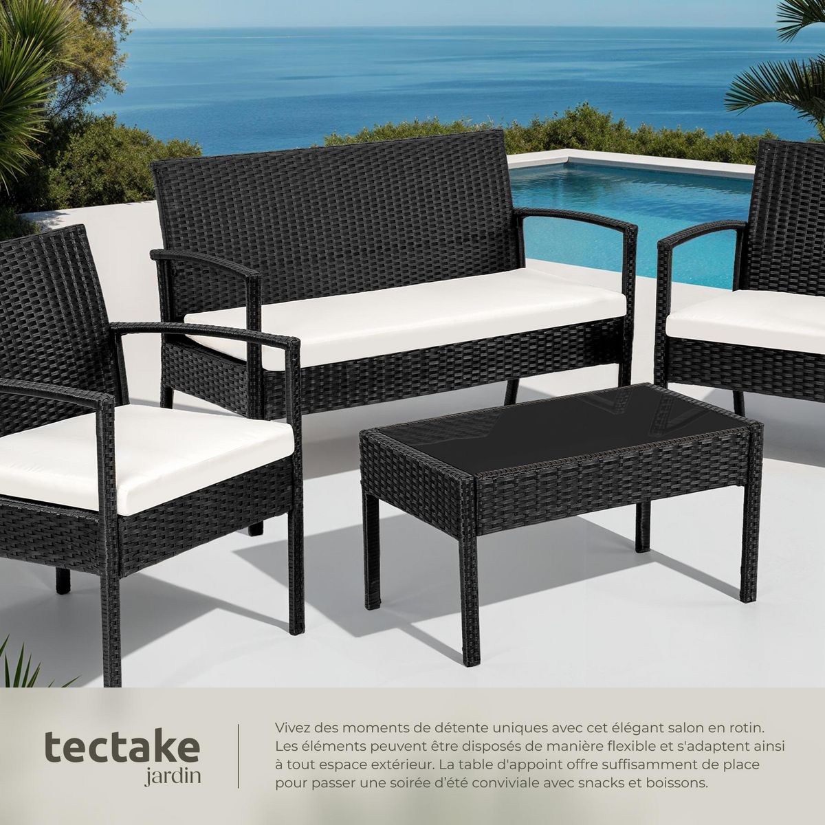tectake Salon de jardin pour 4 personnes noir