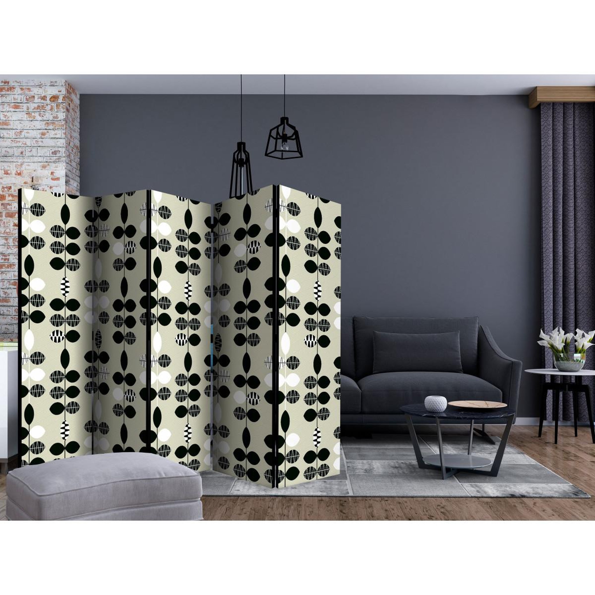 Voir la diapositive 2 : Paris Prix Paravent 5 volets  black & white dots  172x225cm