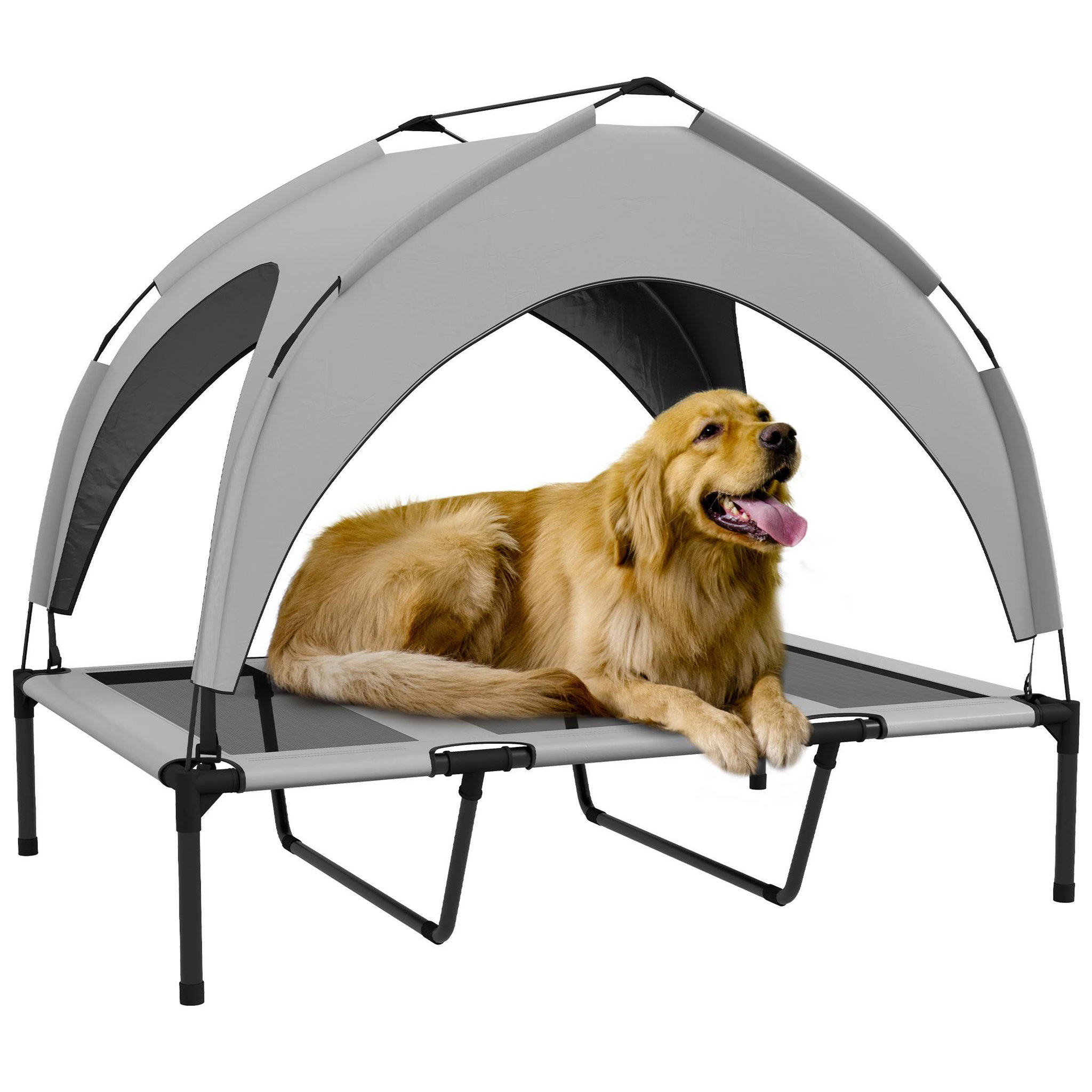 PAWHUT Lit chien sur pied avec voile ombrage - 106 x 76 x 94 cm - sac de transport - gris