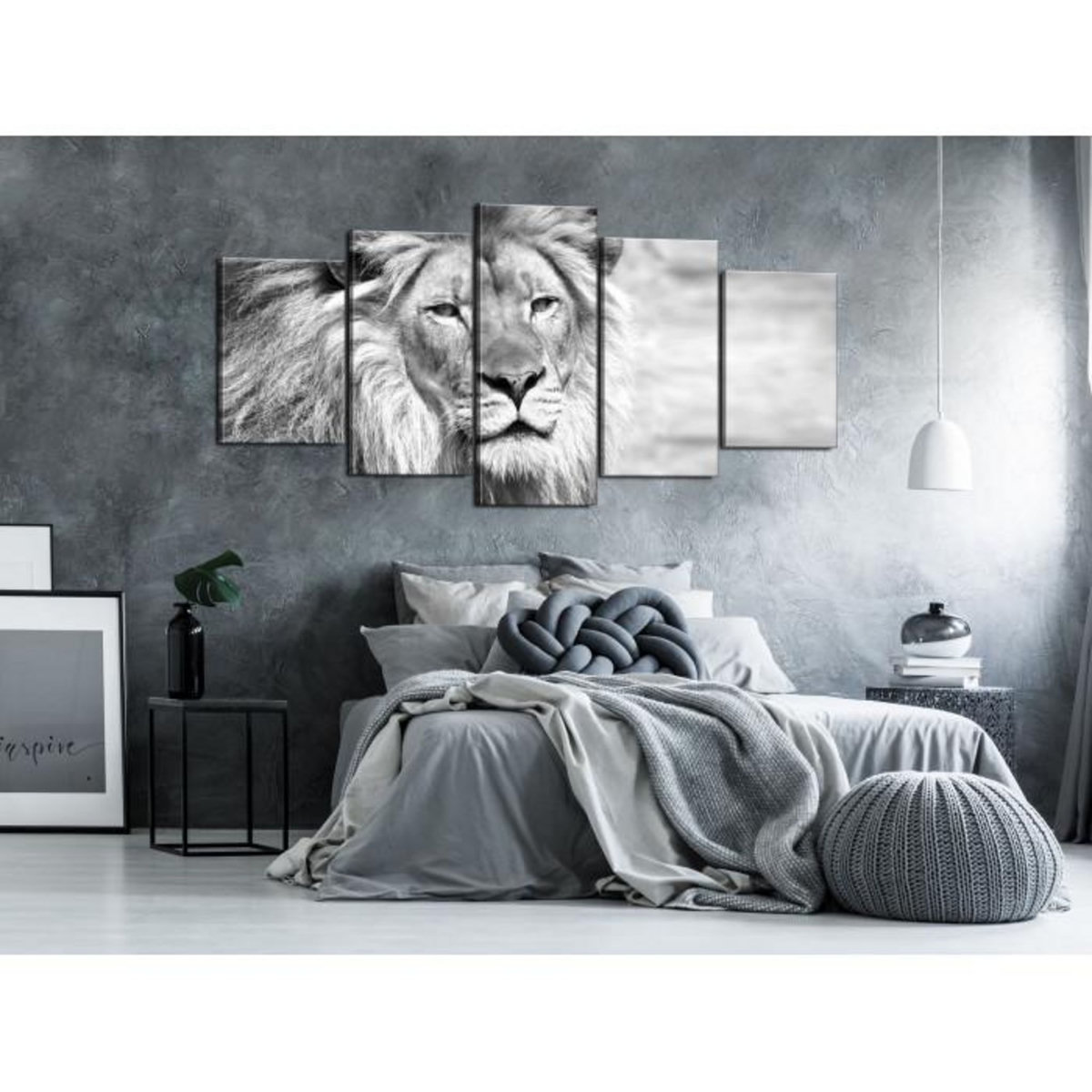 Paris Prix Tableau 5 Panneaux  The King of Beasts Wide Black & White