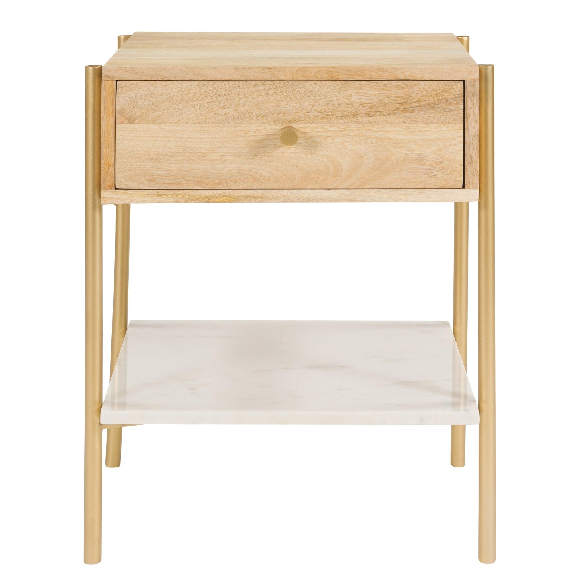 MAISON PAVANE Table de chevet 1 tiroir en bois de manguier et marbre-doori