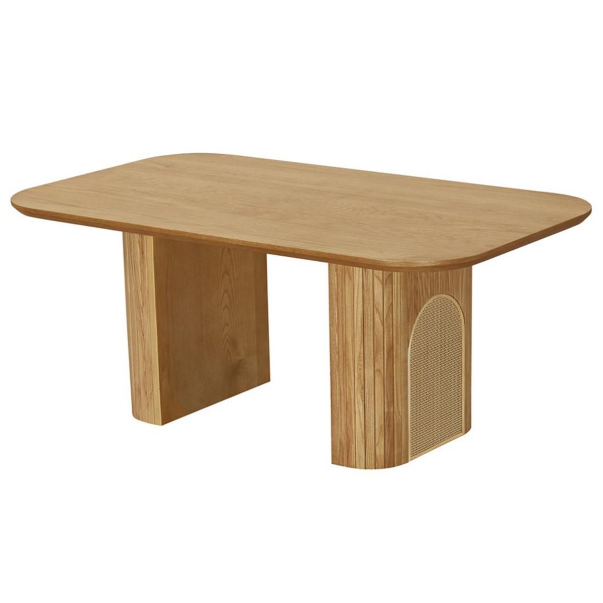 LISA DESIGN Milazzo - table basse - bois plaqué chêne et cannage - 120 cm