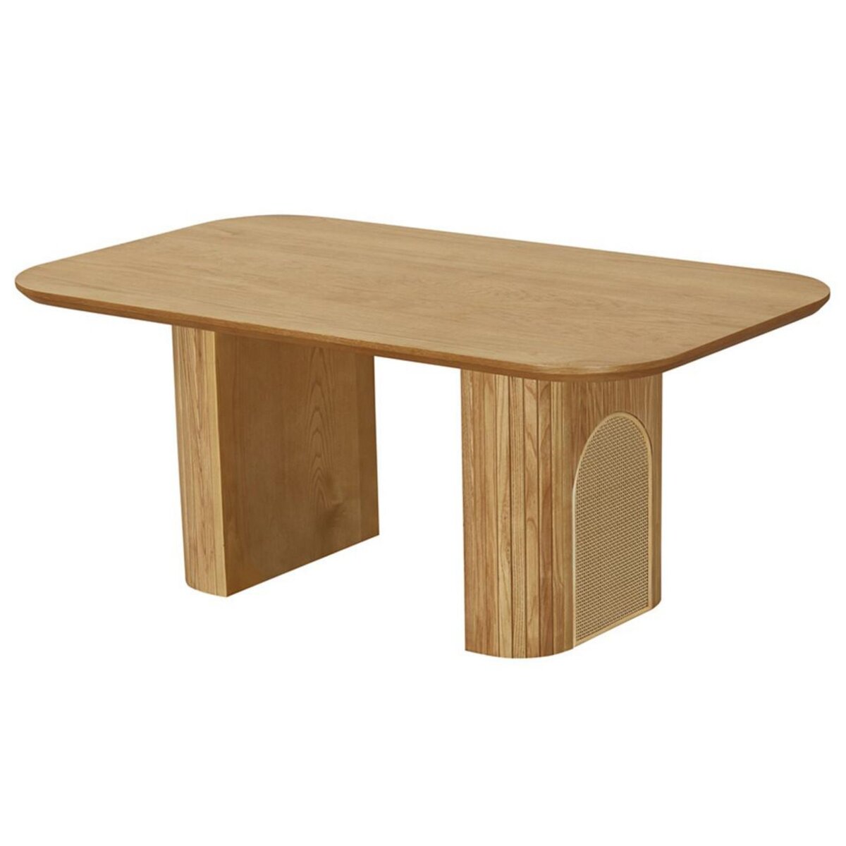 LISA DESIGN Milazzo - table basse - bois plaqué chêne et cannage - 120 cm