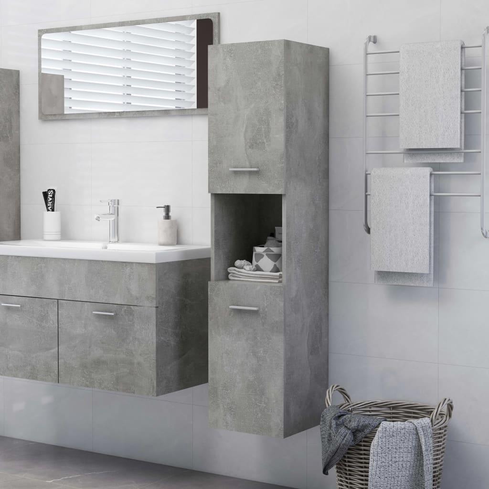Voir la diapositive 1 : VIDAXL Armoire de salle de bain Gris beton Bois d'ingenierie