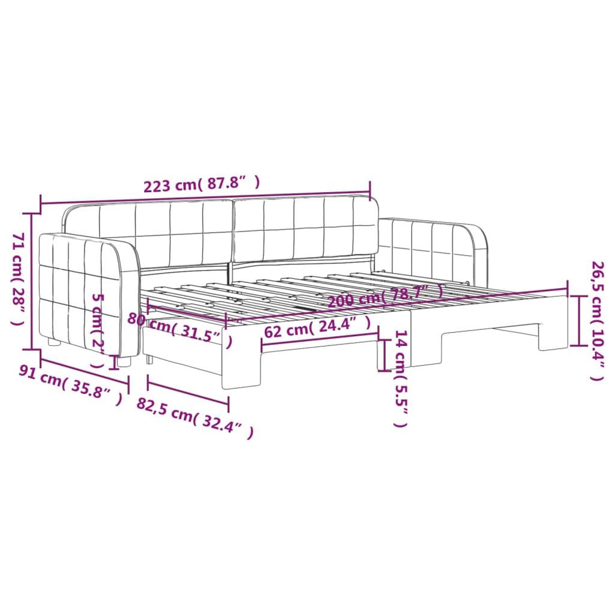 Voir la diapositive 6 : VIDAXL Lit de jour avec gigogne sans matelas gris fonce 80x200 cm